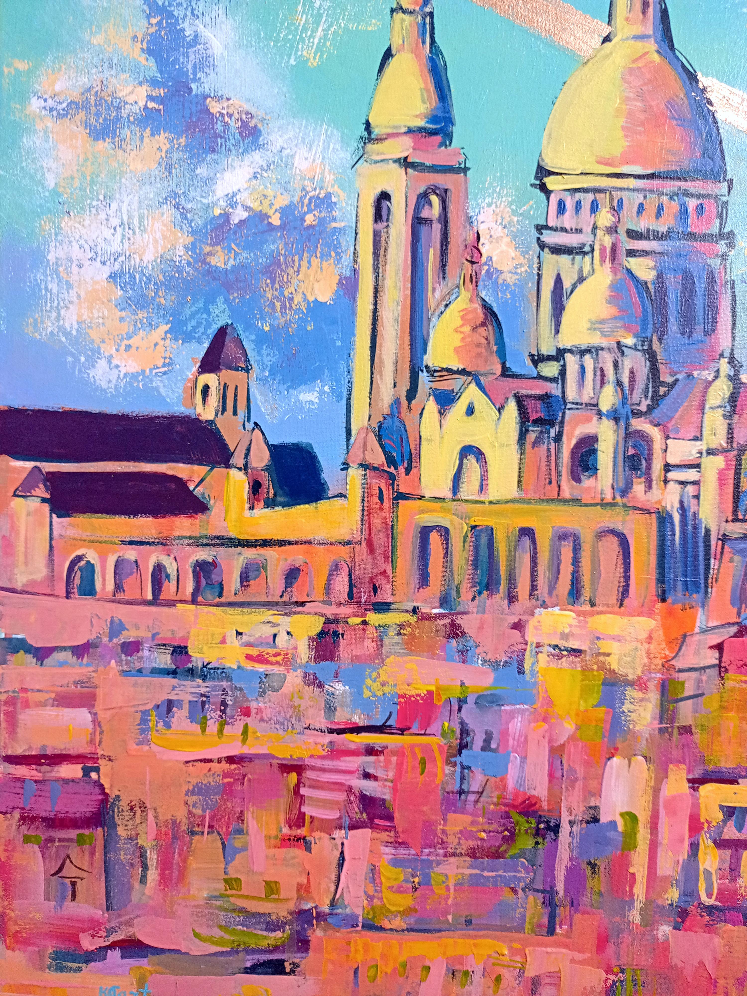 Abstrakte Landschaft Basilica des Heiligen Herzens des Montmartre, Frankreich (Blau), Landscape Painting, von Ksenia Tsyganyuk