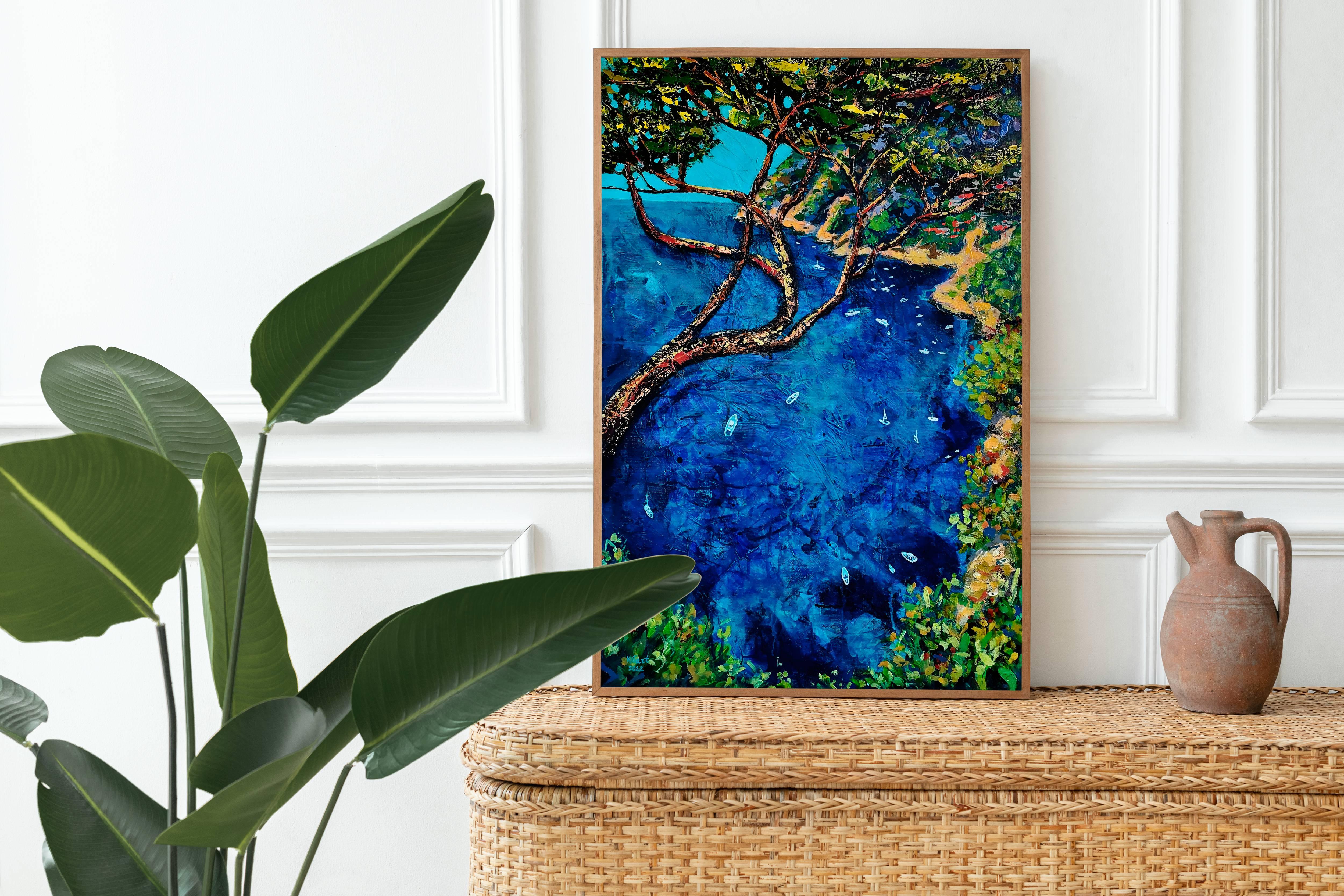 Amalfi Coast Positano Italian Seascape Original Acrylic Painting For Sale 7