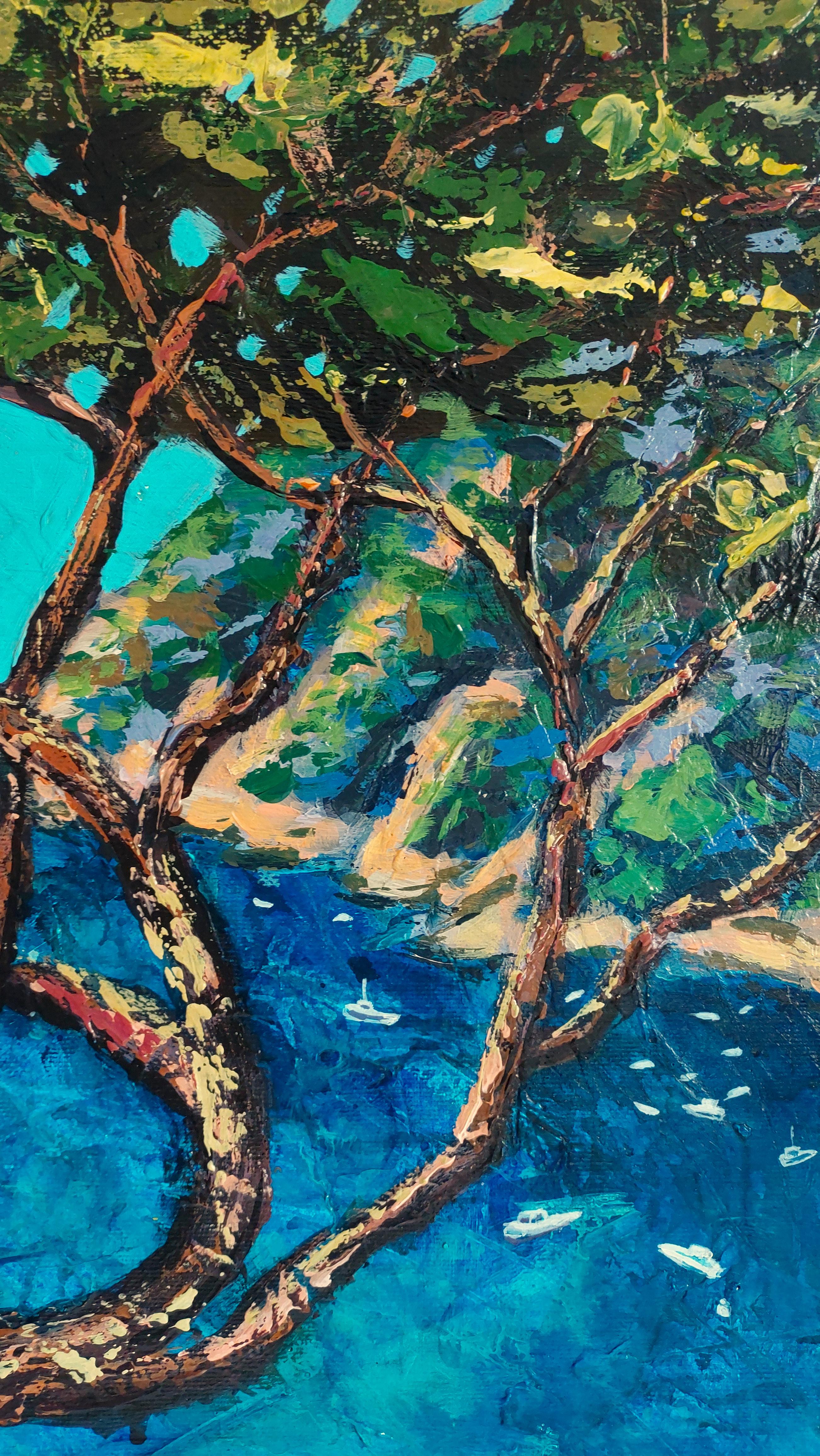 Amalfi Coast Positano Italian Seascape Original Acrylic Painting For Sale 2