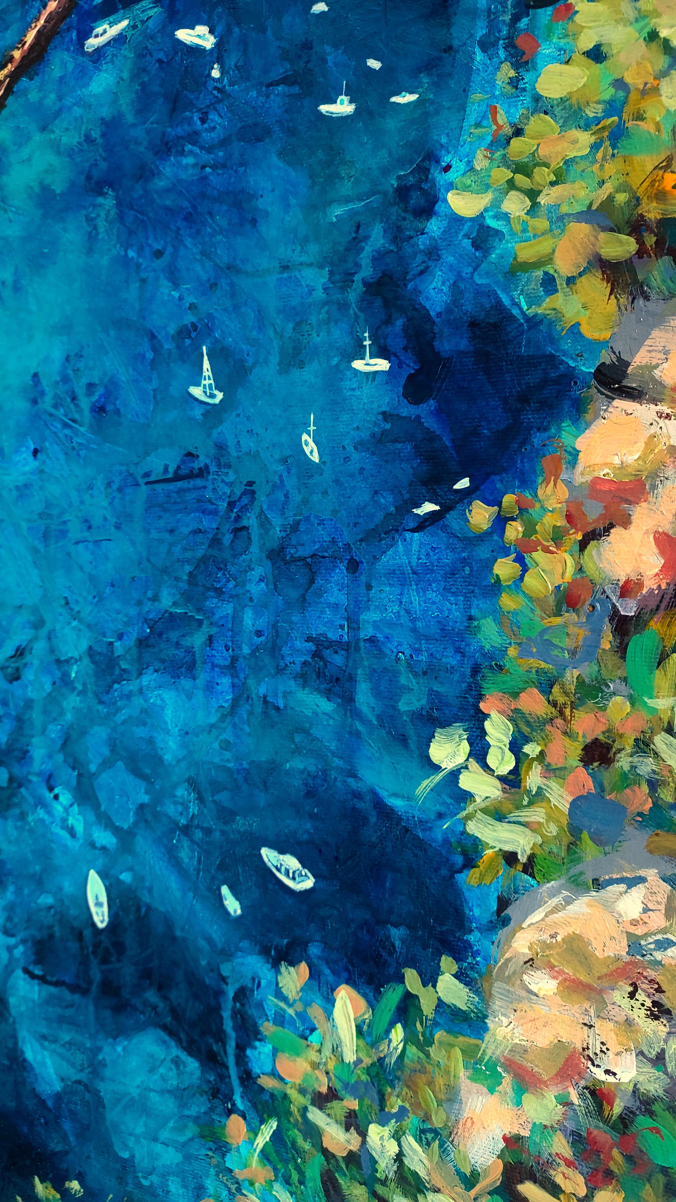 Amalfi Coast Positano Italian Seascape Original Acrylic Painting For Sale 4