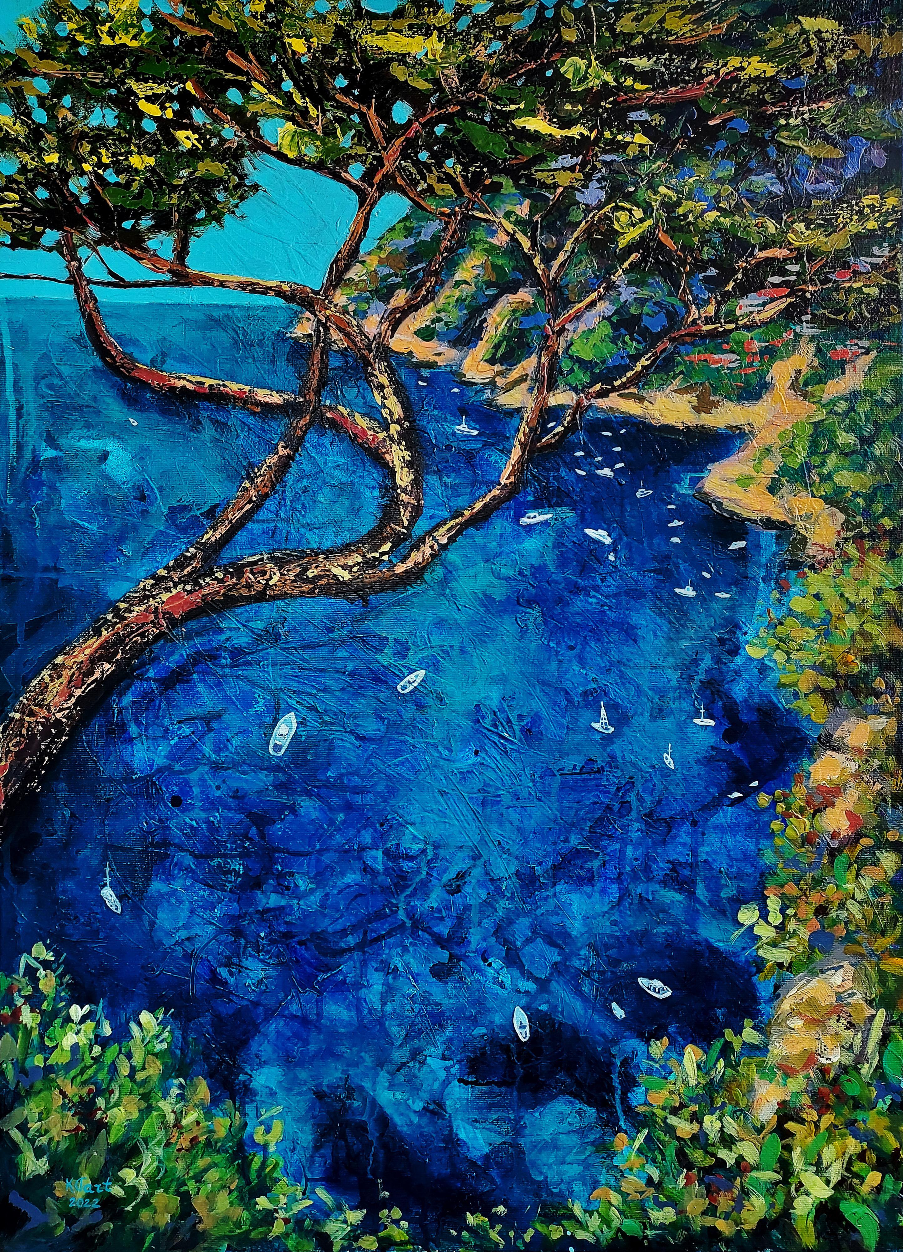Costa Amalfitana Positano Paisaje Marino Italiano Pintura Acrílica Original