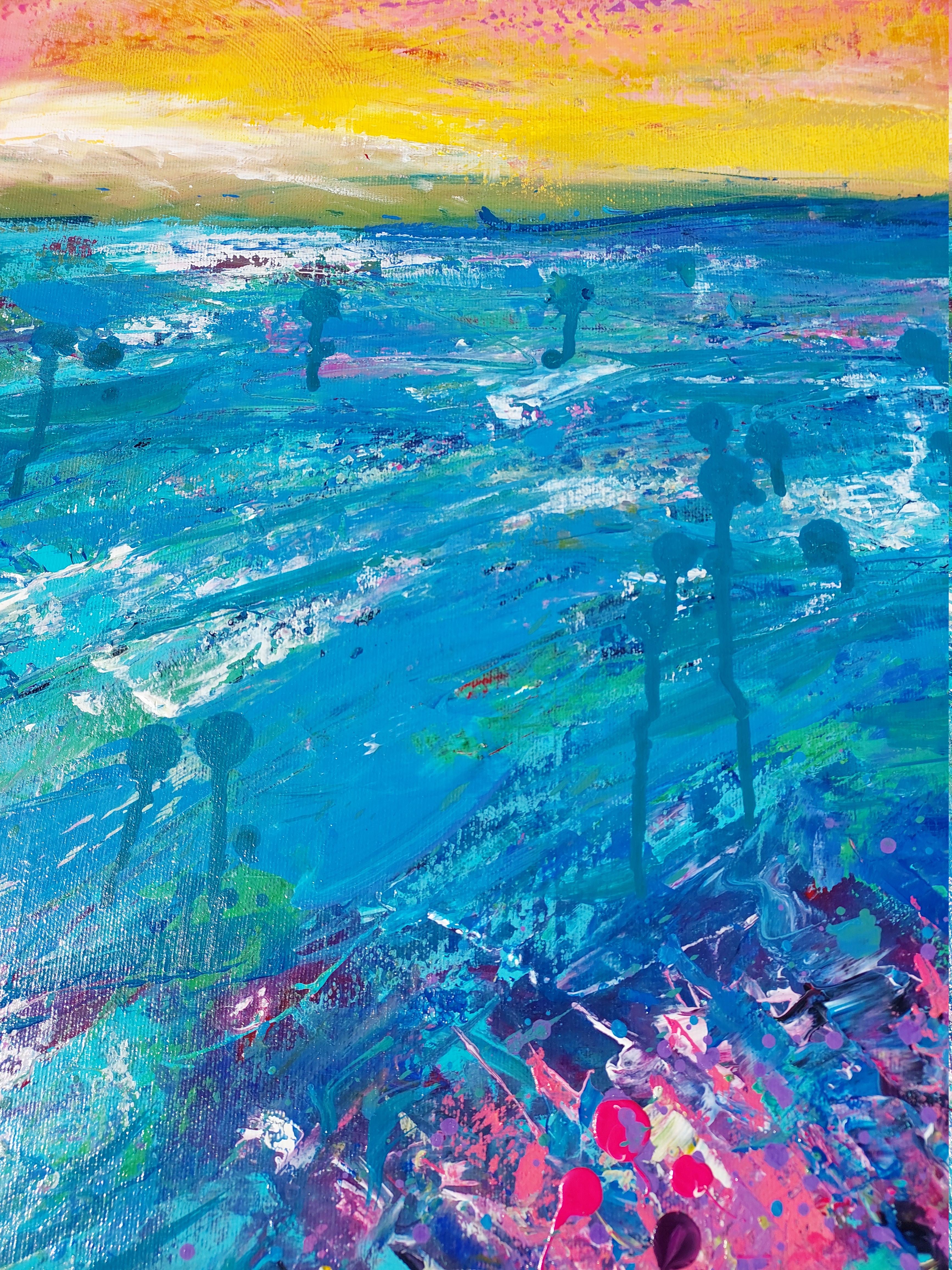 And the lilac will bloom - Blue Landscape Painting by Ksenia Tsyganyuk