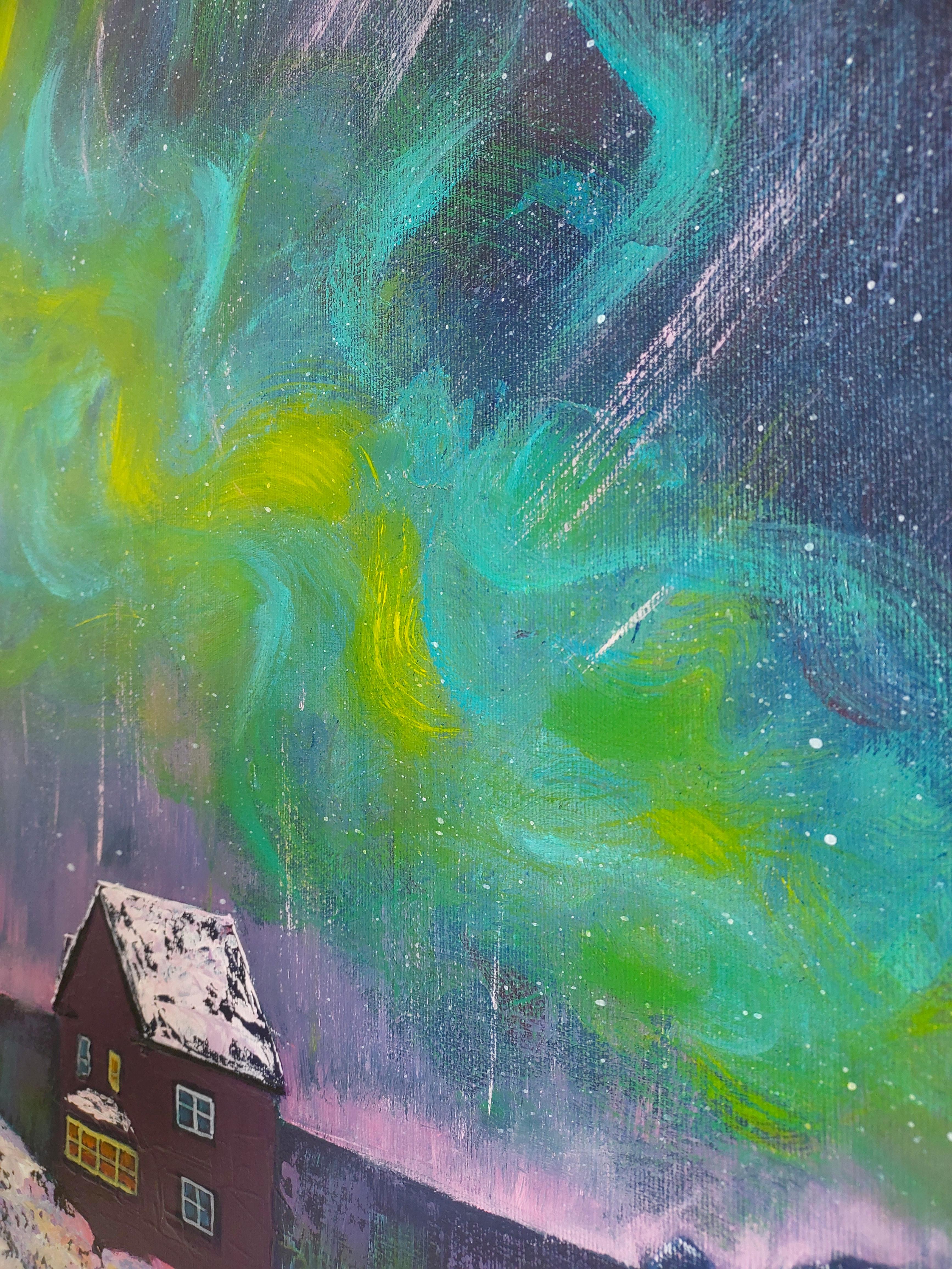 Aurora Borealis - Blue Landscape Painting by Ksenia Tsyganyuk