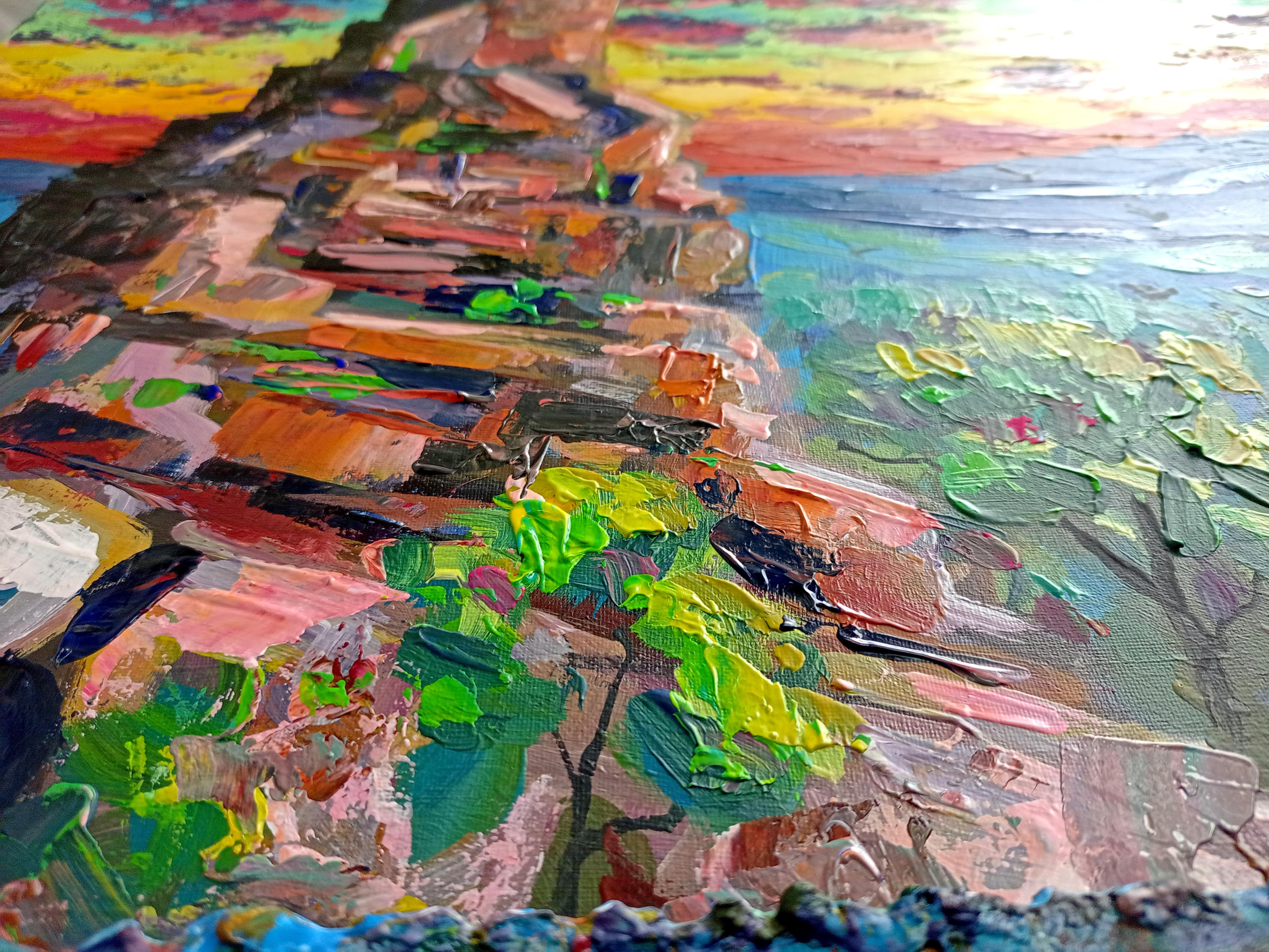 Plus près du soleil - Gris Landscape Painting par Ksenia Tsyganyuk