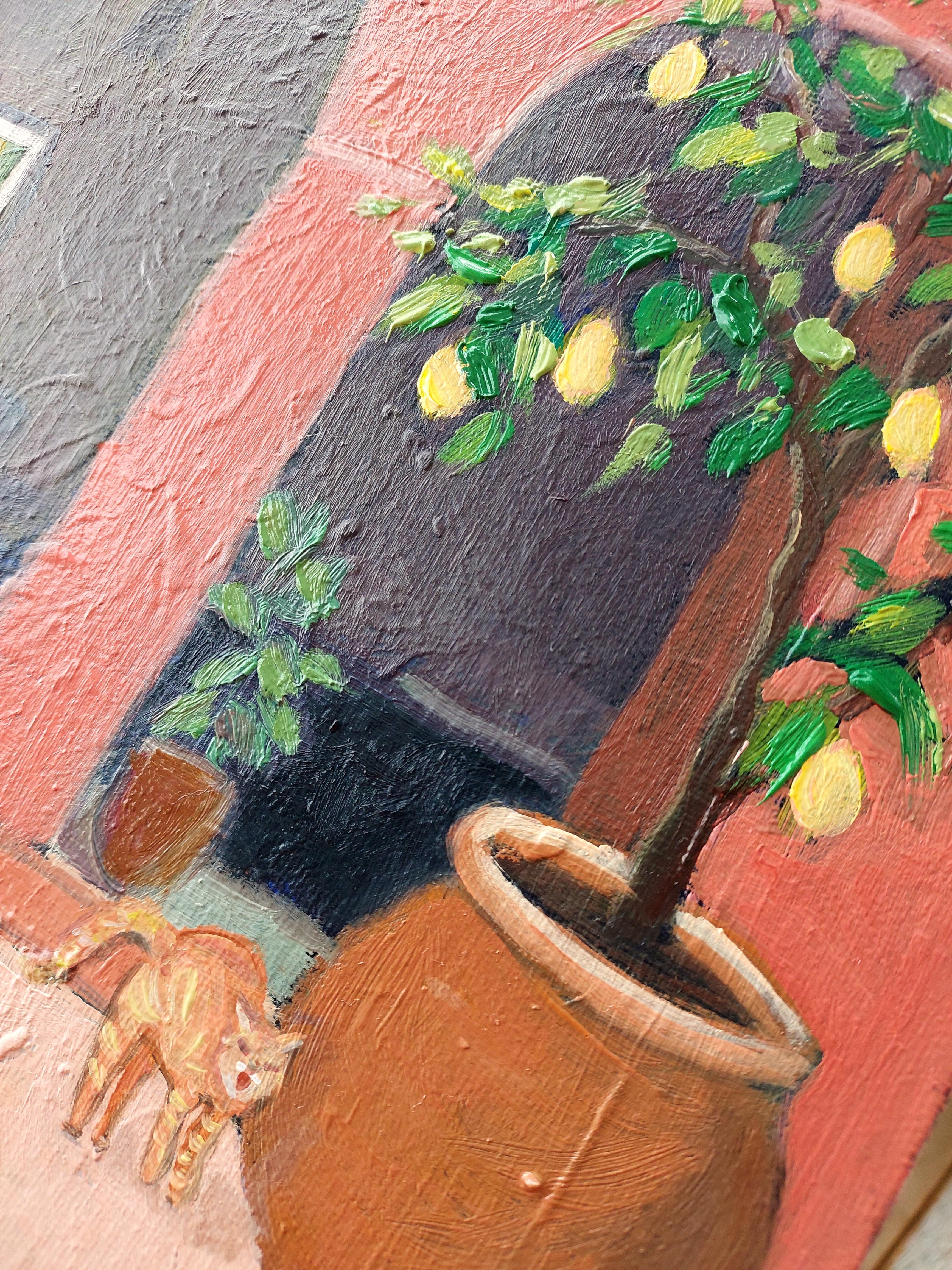 Enjoying the Marrakech Original Oil Painting Lemon Tree by Ksenia Tsyganyuk For Sale 5