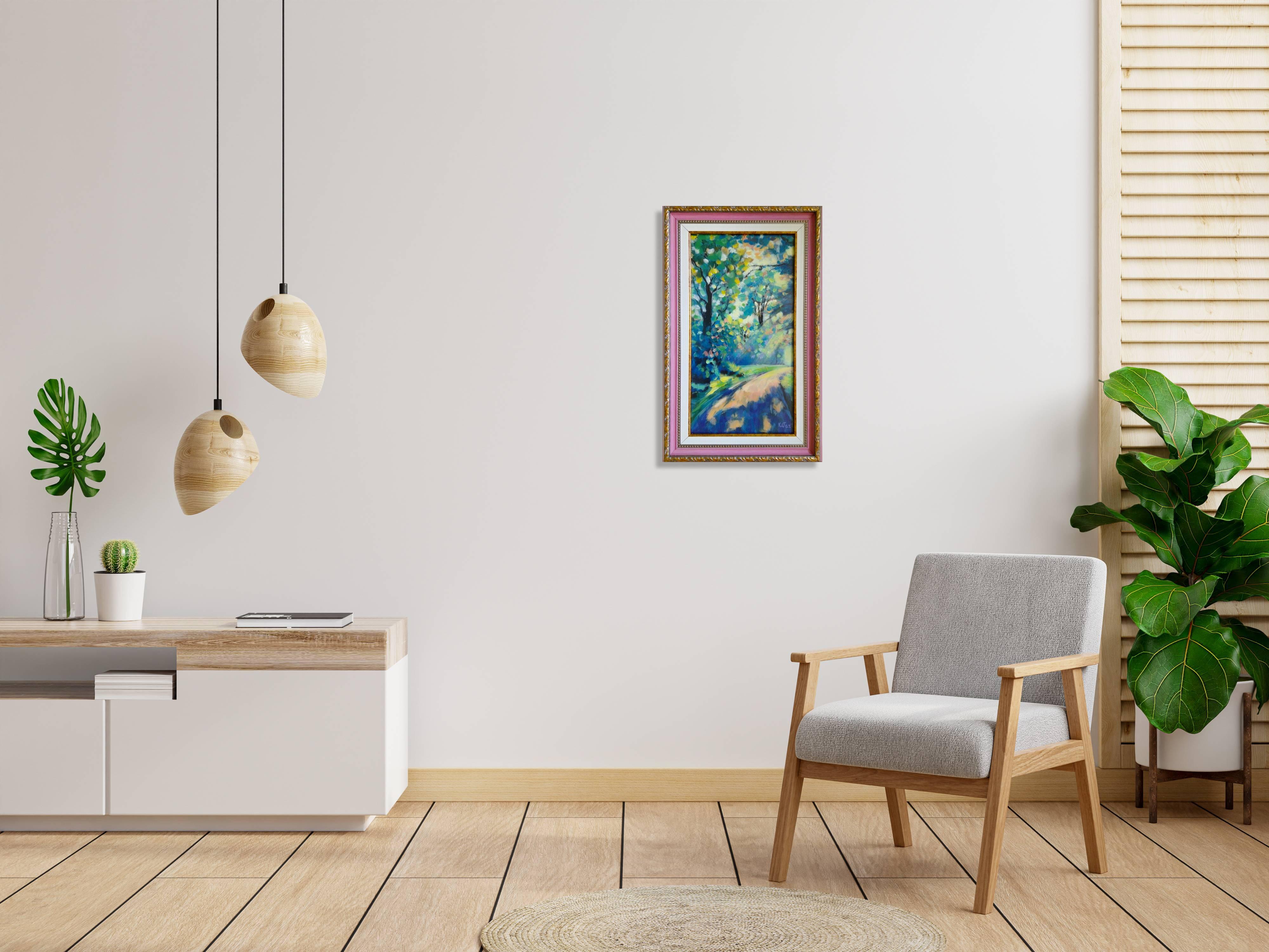 Strada forestale Luce Ombra Nature Paesaggio. Quadro originale incorniciato - Painting Postimpressionismo di Ksenia Tsyganyuk