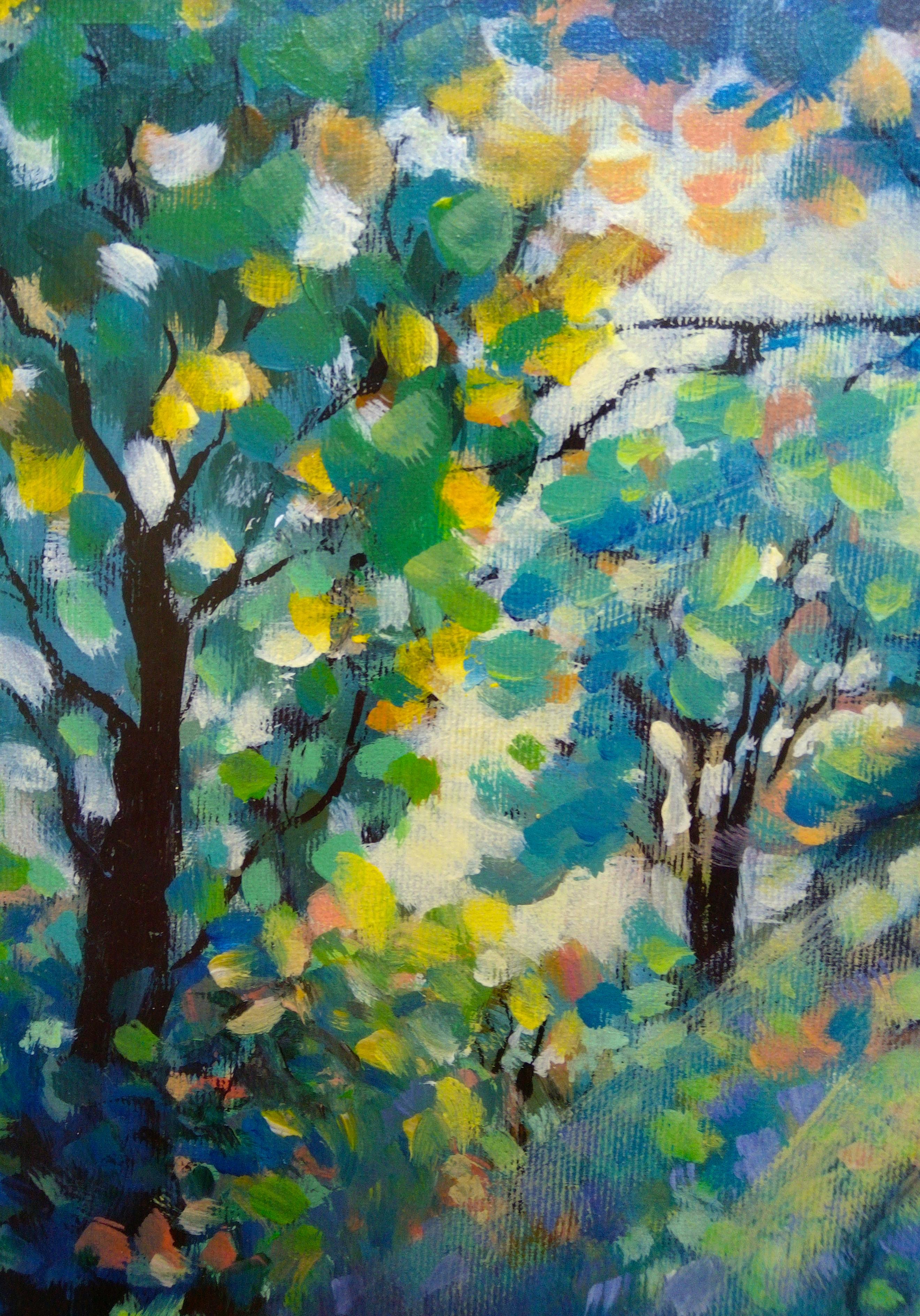 Strada forestale Luce Ombra Nature Paesaggio. Quadro originale incorniciato in vendita 1