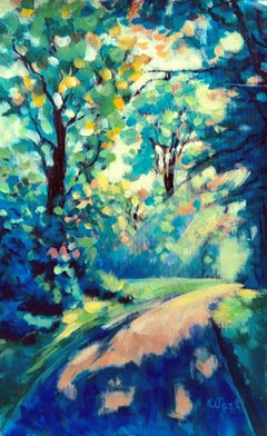 Bosque Camino Luz Sombra Naturaleza Paisaje. Cuadro original enmarcado