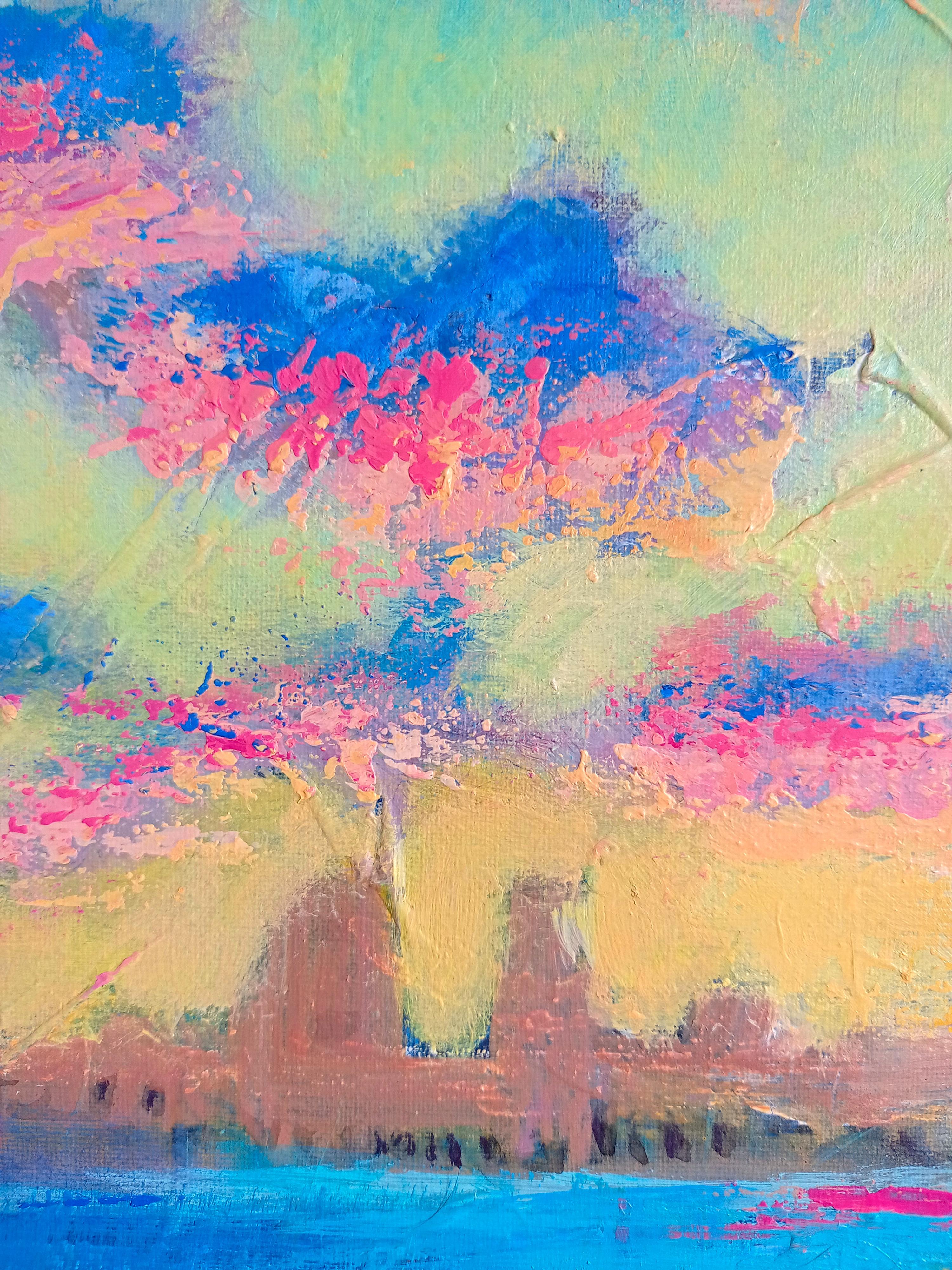 Libérer l'esprit - Bleu Landscape Painting par Ksenia Tsyganyuk