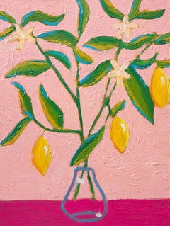 Fruit Tree Lemon Still Life Oil Painting Pink