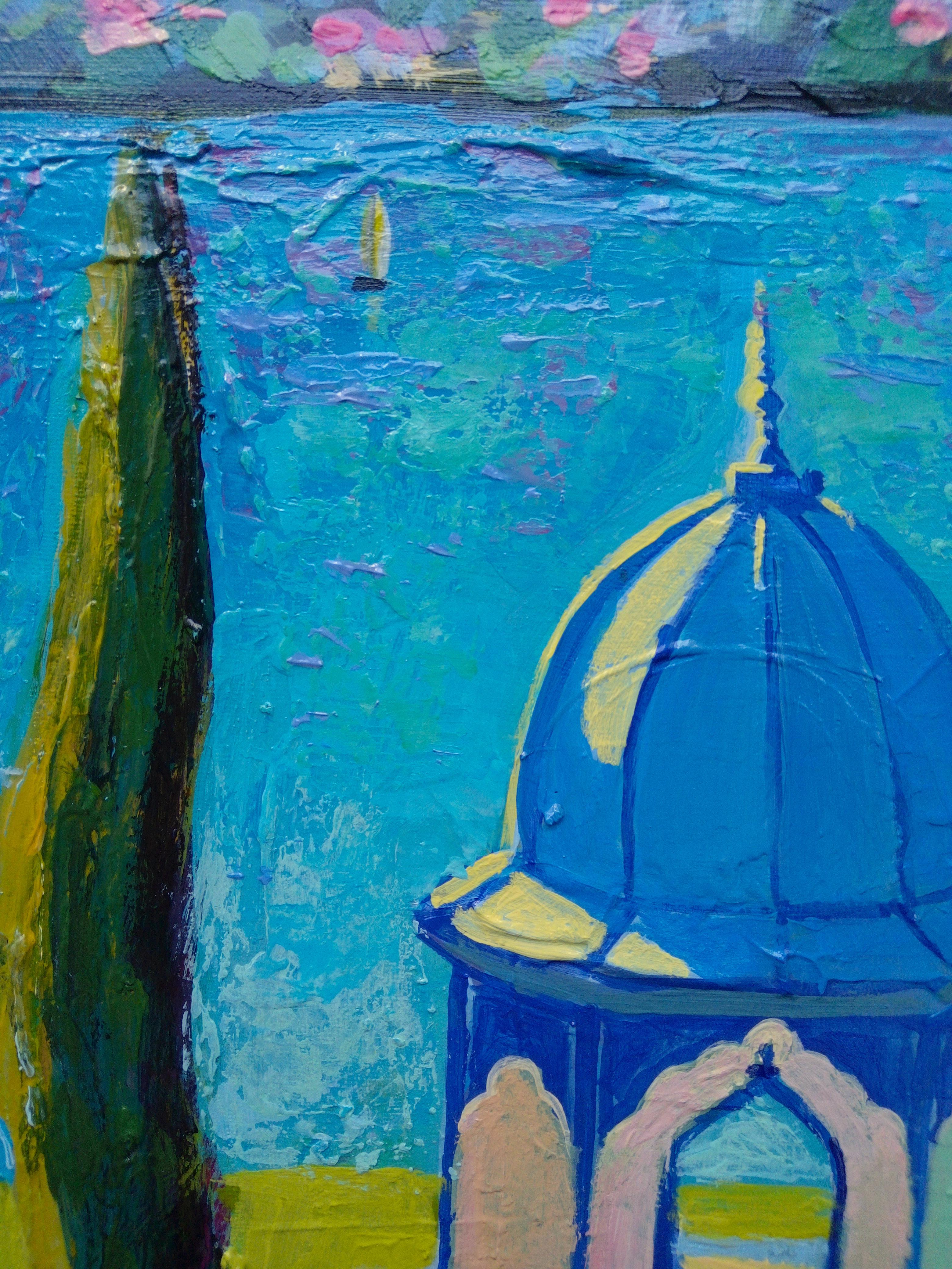 Comer See Italien Landschaft. Original-Gemälde auf Leinwand im Angebot 1