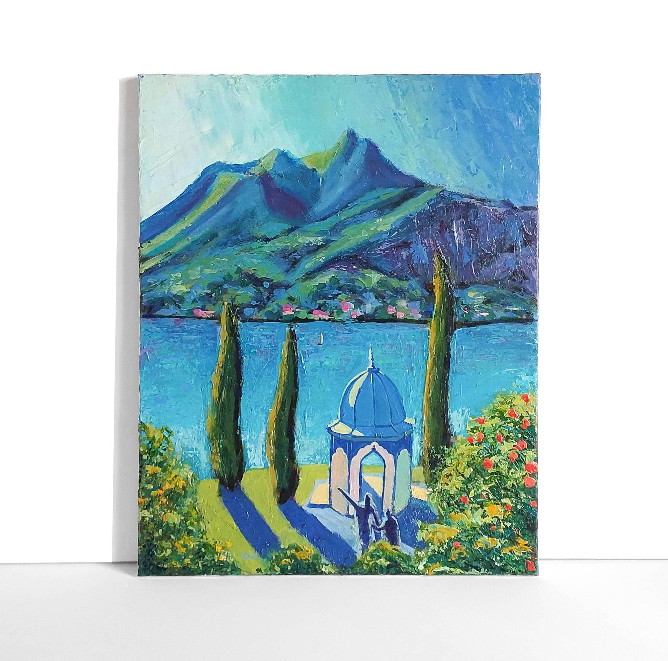 Comer See Italien Landschaft. Original-Gemälde auf Leinwand im Angebot 2