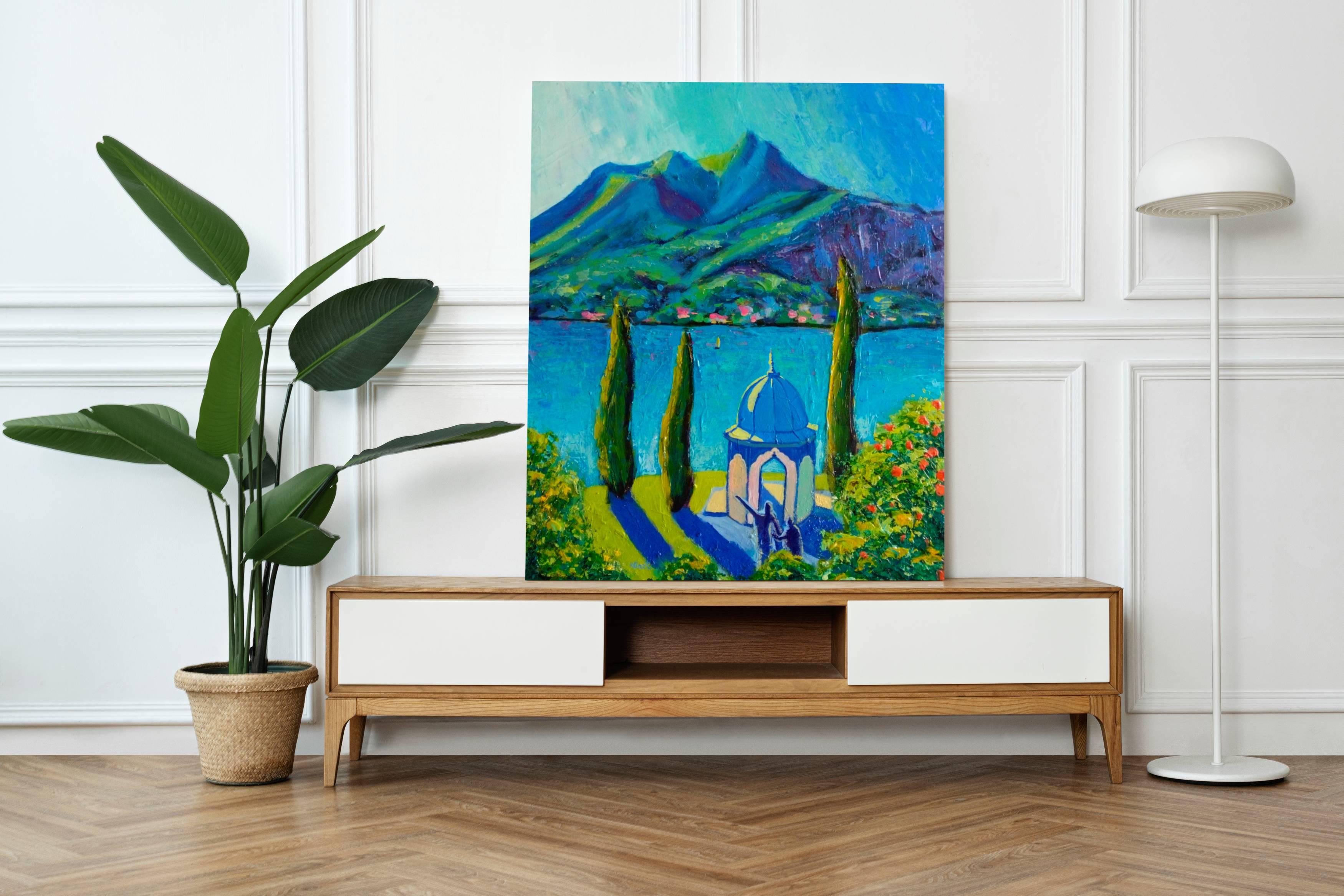 Comer See Italien Landschaft. Original-Gemälde auf Leinwand im Angebot 3