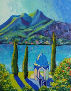 Paisaje del Lago Como, Italia. Pintura original sobre lienzo