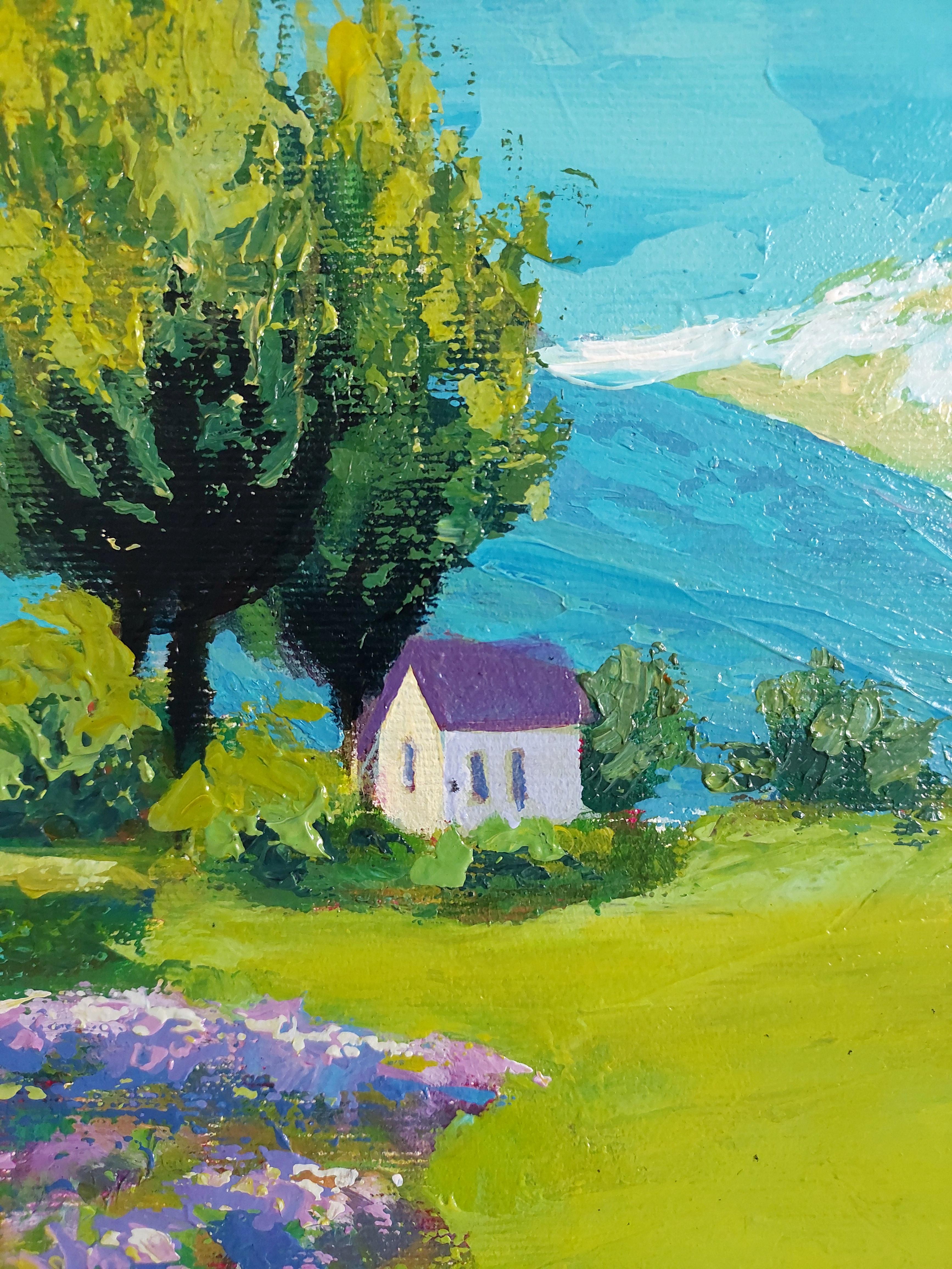 Lavender dream - Gray Landscape Painting by Ksenia Tsyganyuk