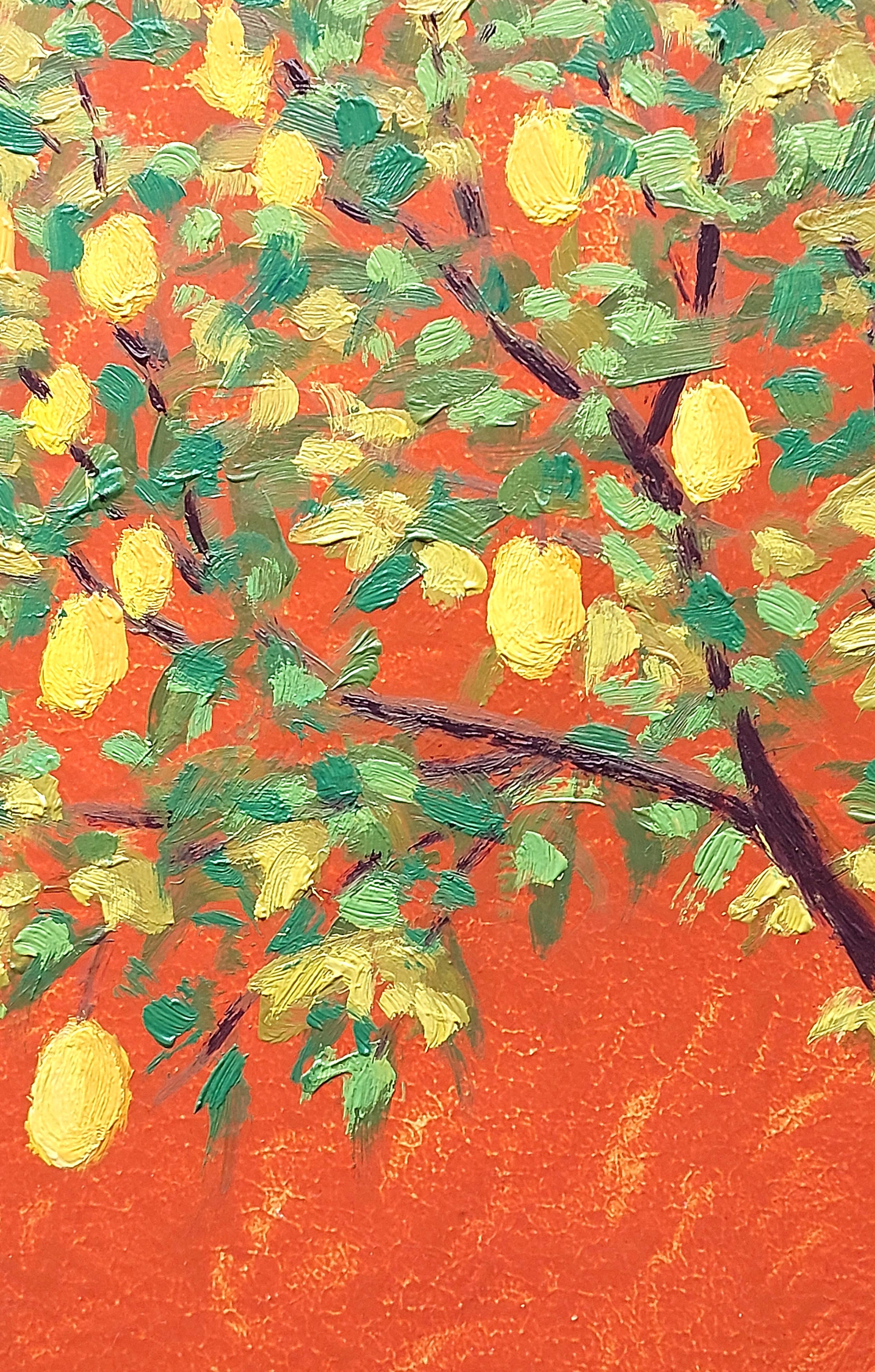 Albero di limone in un giardino marocchino Pittura ad olio Paesaggio - Painting di Ksenia Tsyganyuk