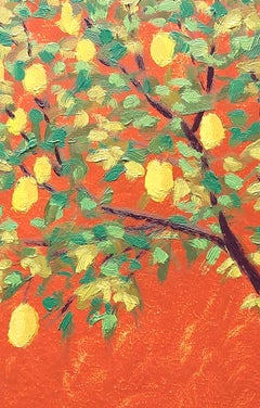 Peinture à l'huile d'un jardin marocain représentant un citronnier
