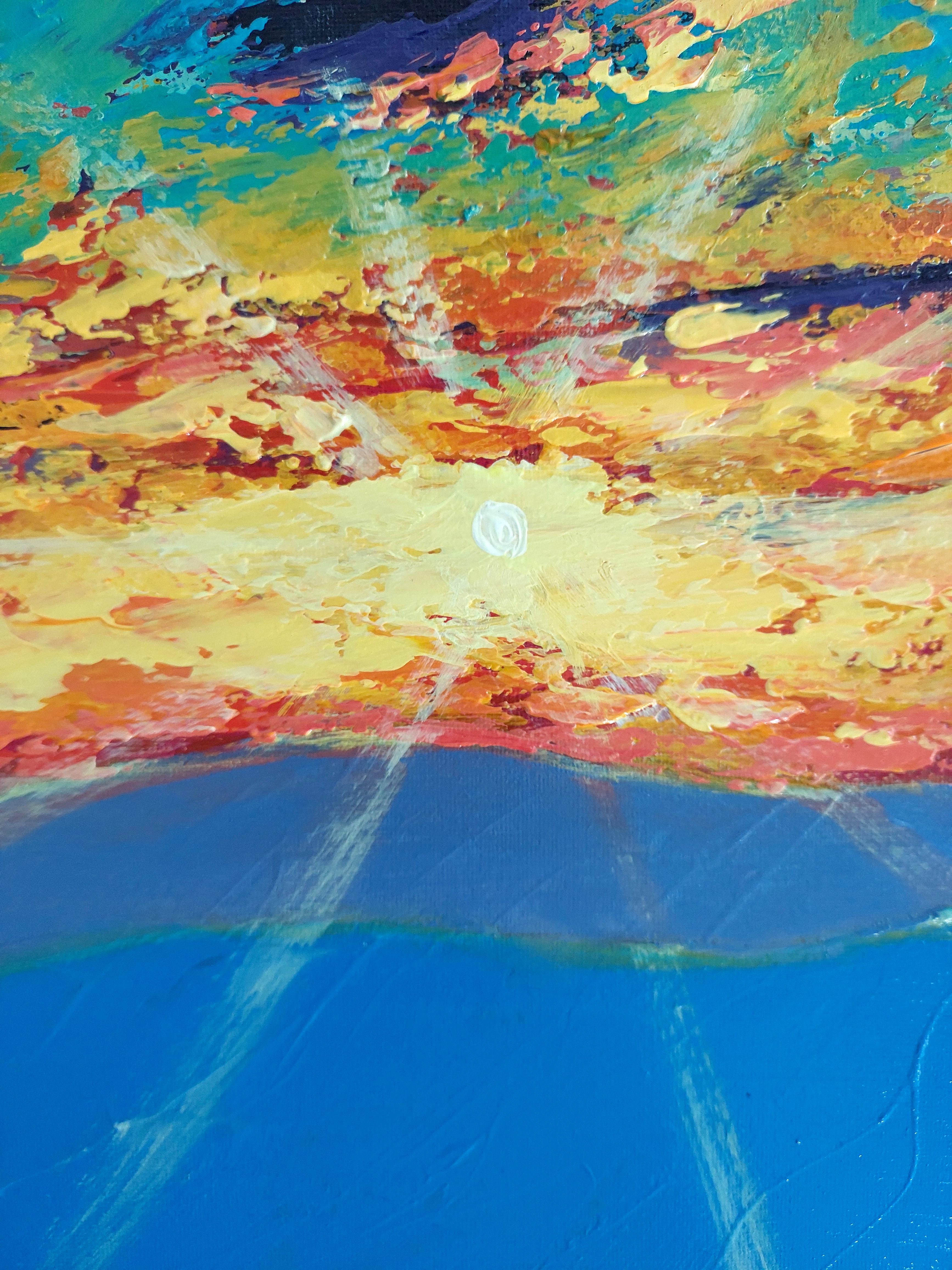 Paesaggio montano con cielo al tramonto panoramico. Quadro originale di grandi dimensioni - Painting Postimpressionismo di Ksenia Tsyganyuk