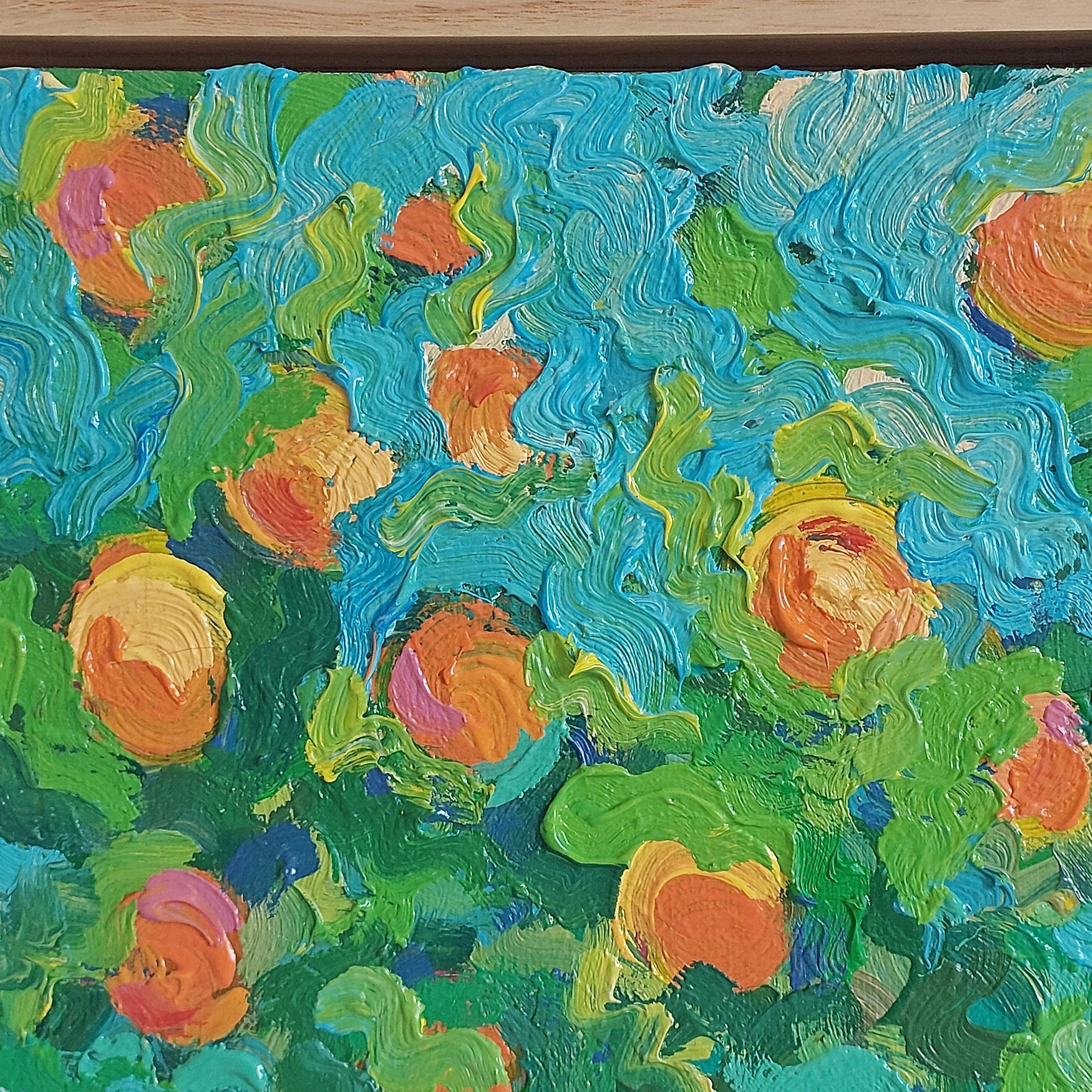 Chuchotements d'orange - Bleu Still-Life Painting par Ksenia Tsyganyuk