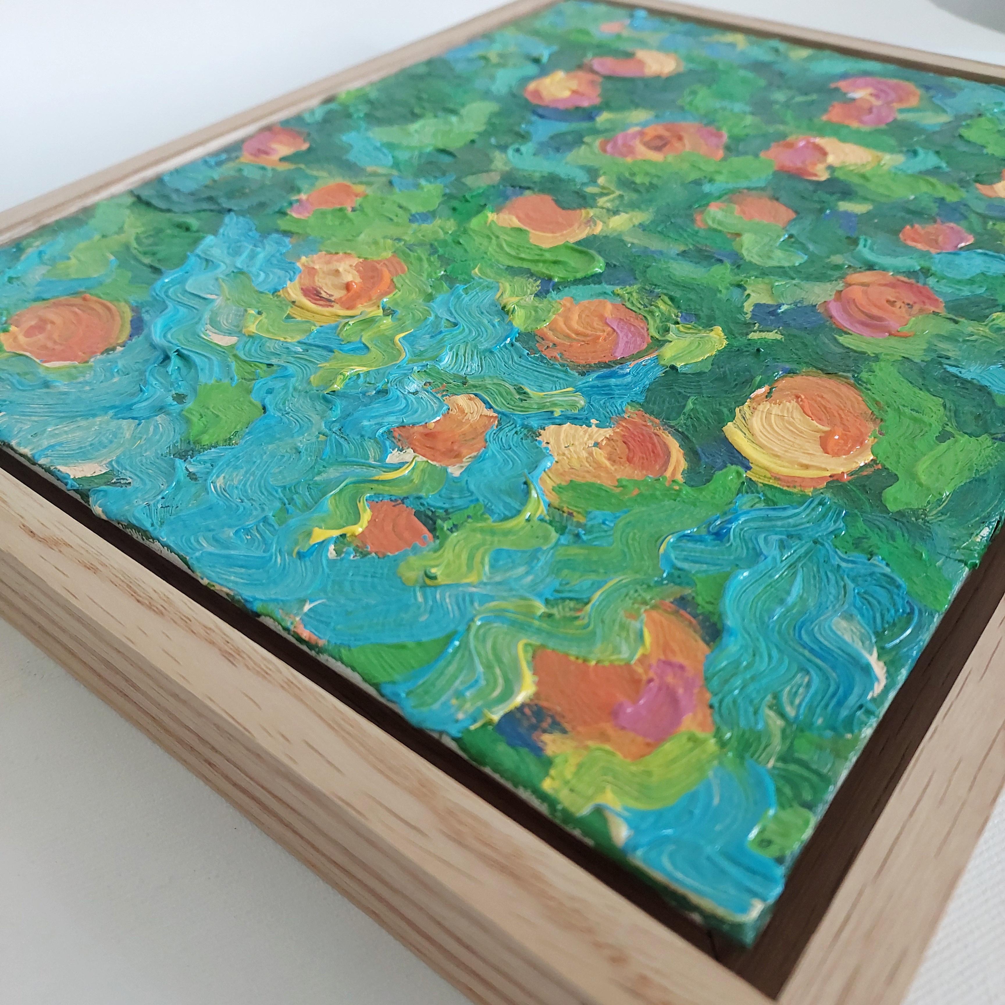 Peux-tu entendre le murmure des oranges ? Cette peinture vous invite à écouter au-delà du son - à ouvrir le cœur et à sentir leur souffle mélodieux dans l'air chaud de Marrakech. Dans ce jardin intérieur, 