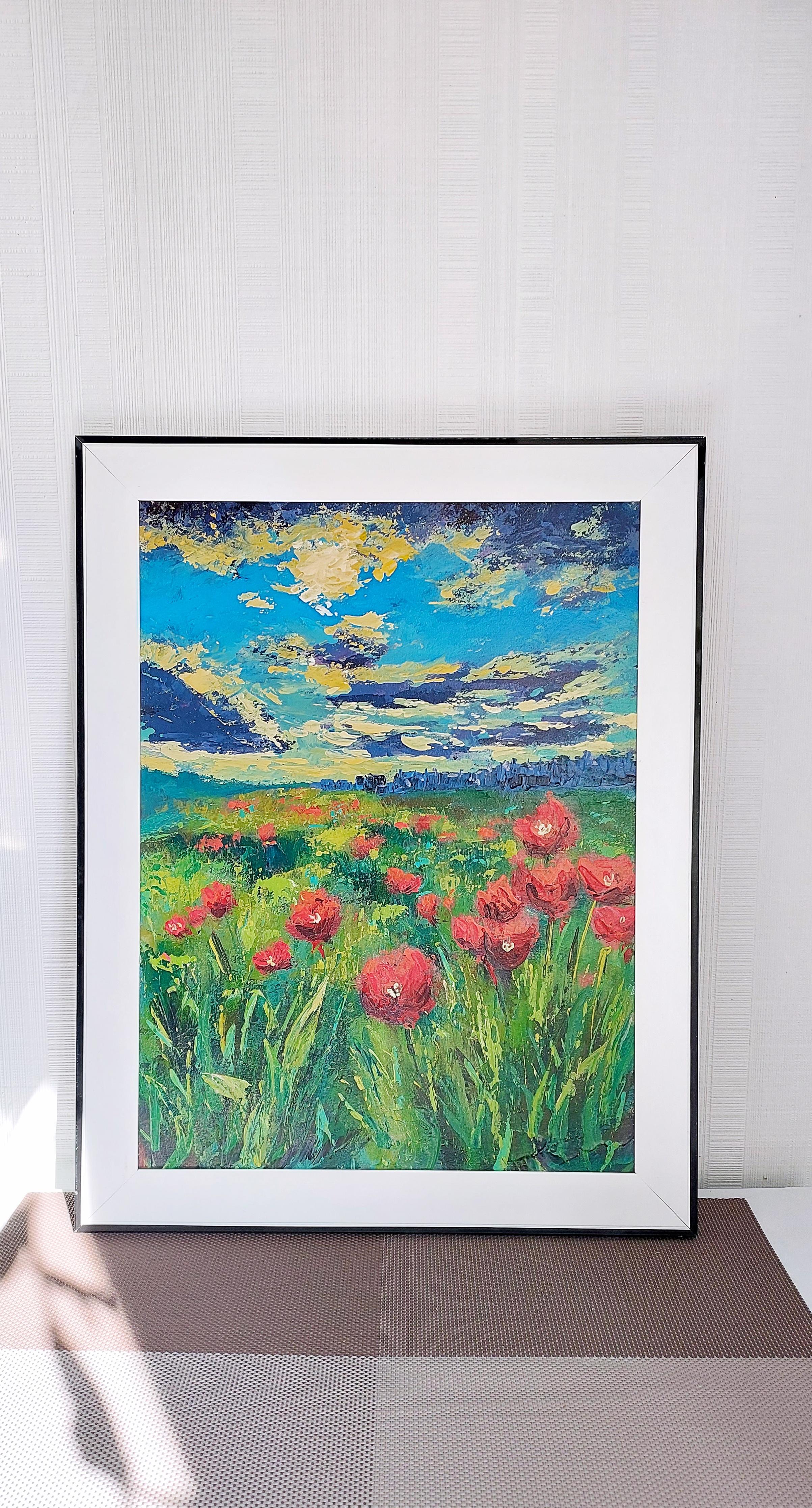 Champs de coquelicots Open Sky Paysage ukrainien en vente 1
