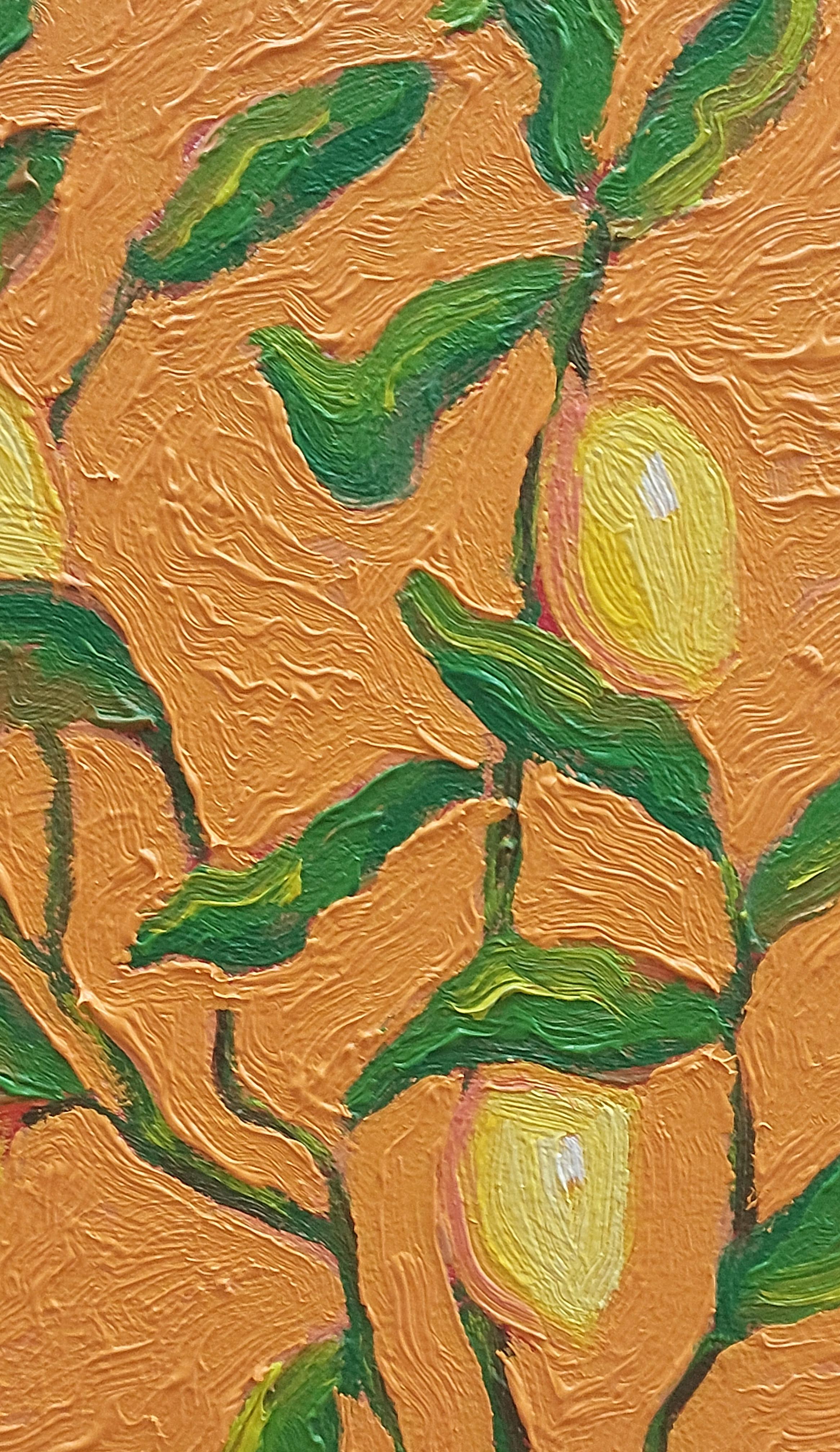 Sunny fireflies - Orange Still-Life Painting by Ksenia Tsyganyuk