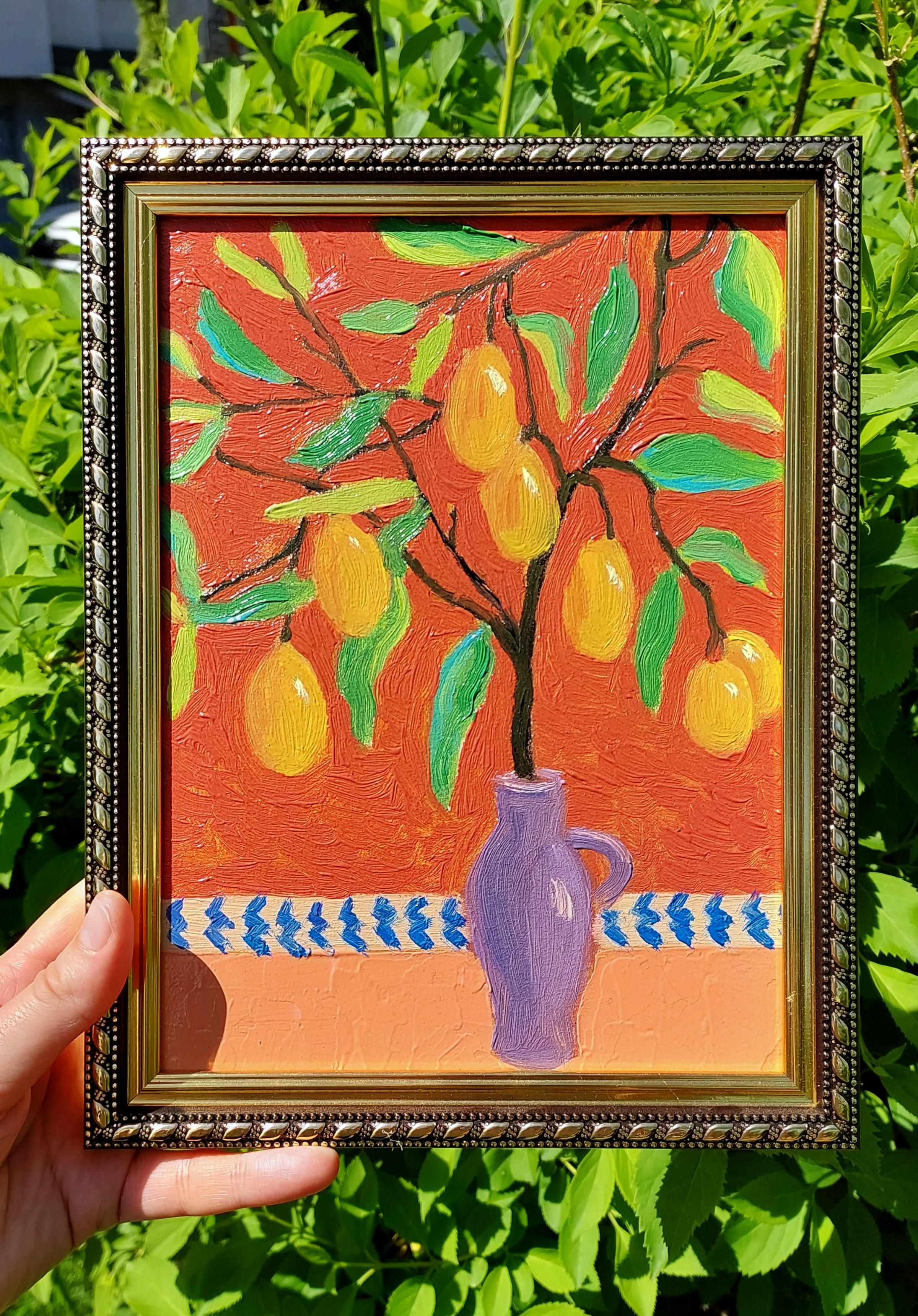 Sweet and Sour Original Oil Painting Lemon Tree by Ksenia Tsyganyuk For Sale 2