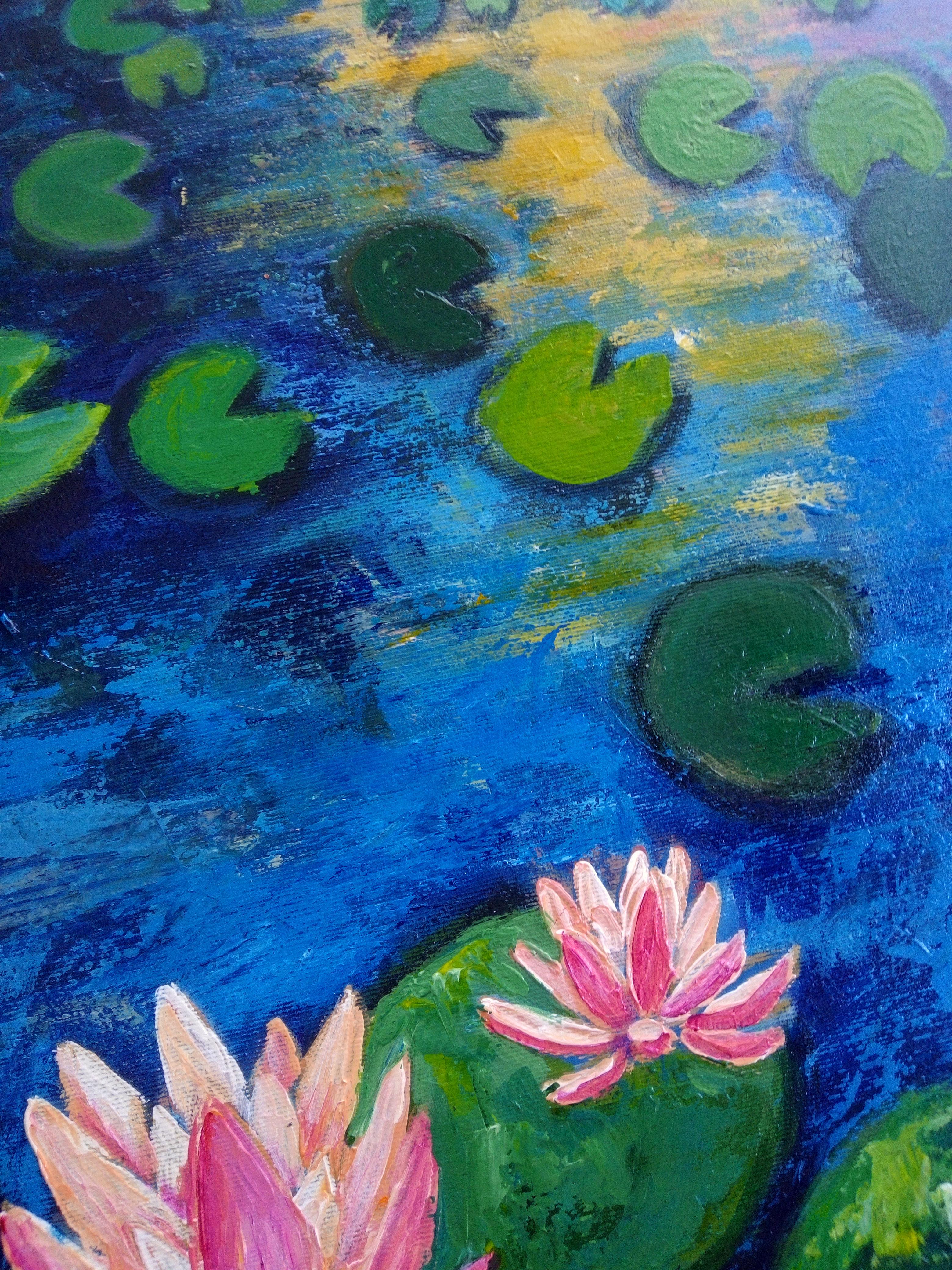 Water lilies flavor - Blue Landscape Painting by Ksenia Tsyganyuk
