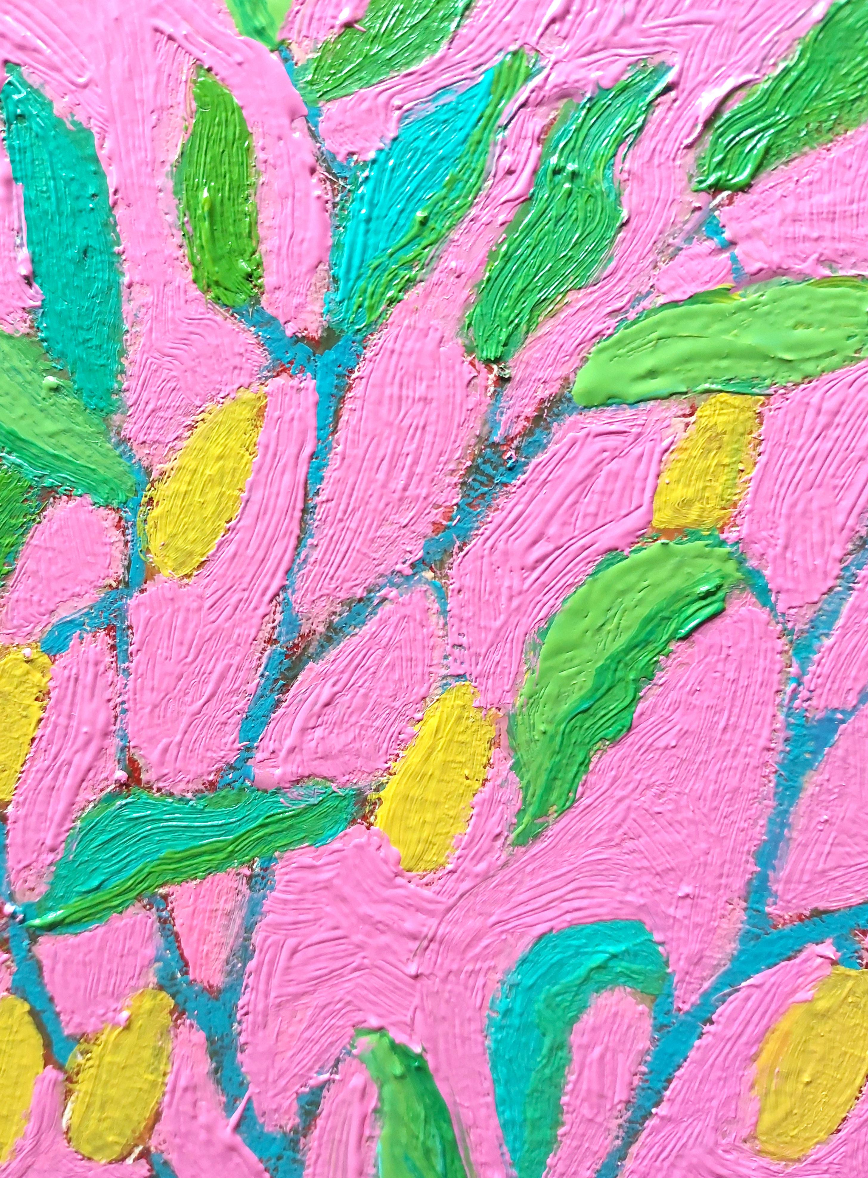 Junge Sprossen (Pink), Still-Life Painting, von Ksenia Tsyganyuk