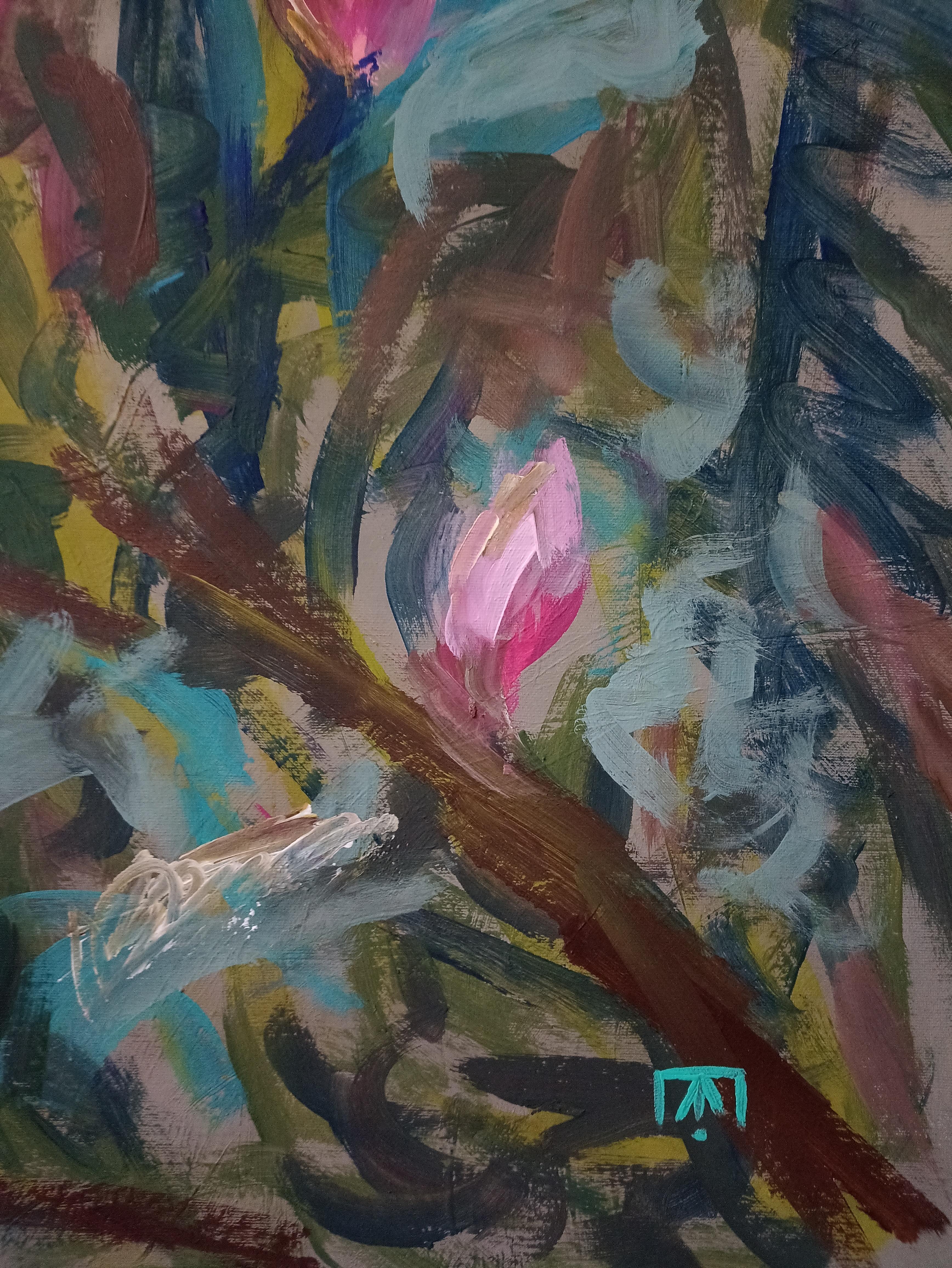 Magnolien (Abstrakter Impressionismus), Painting, von Kseniia Ivanova