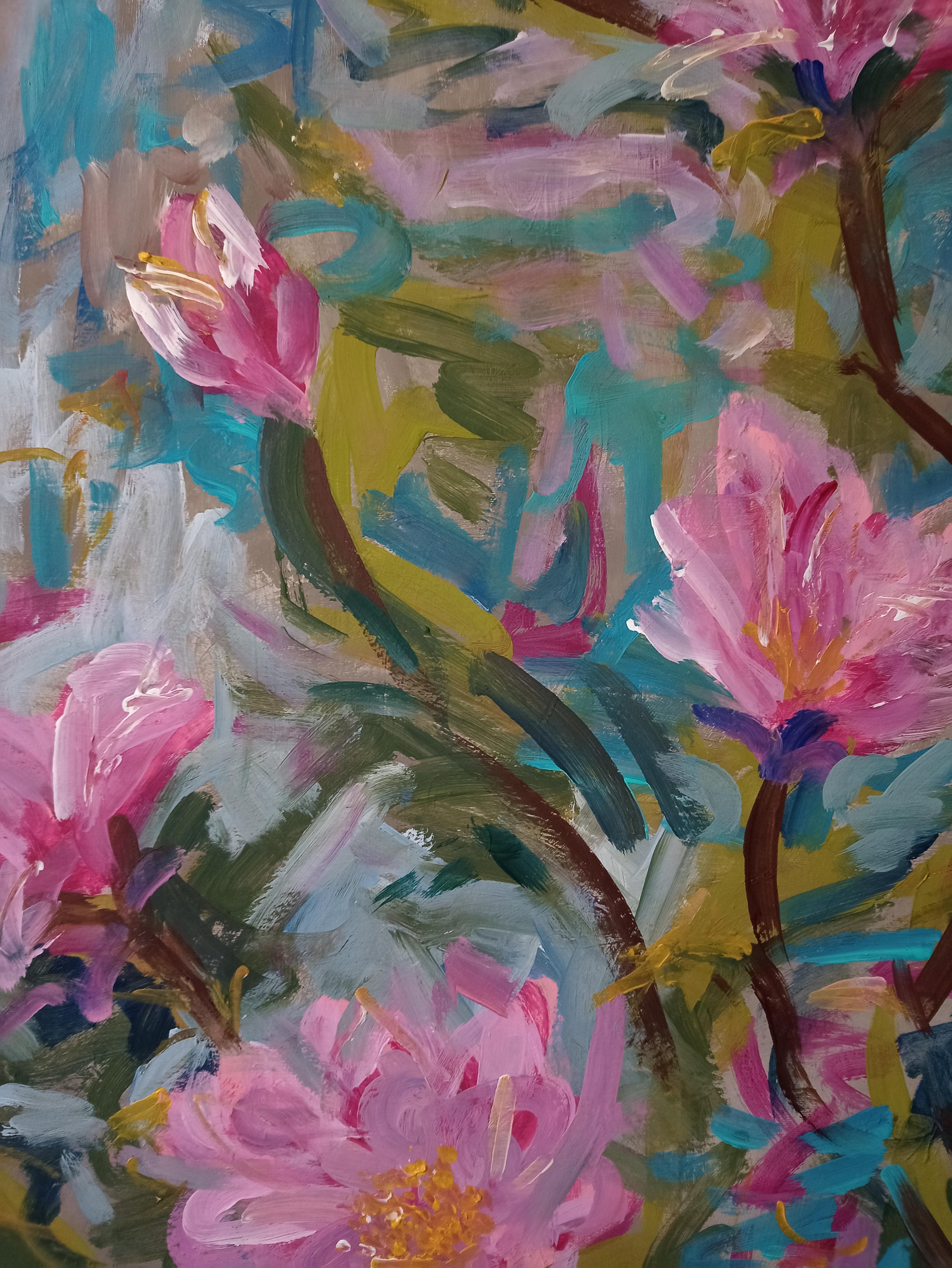 Magnolien (Braun), Figurative Painting, von Kseniia Ivanova