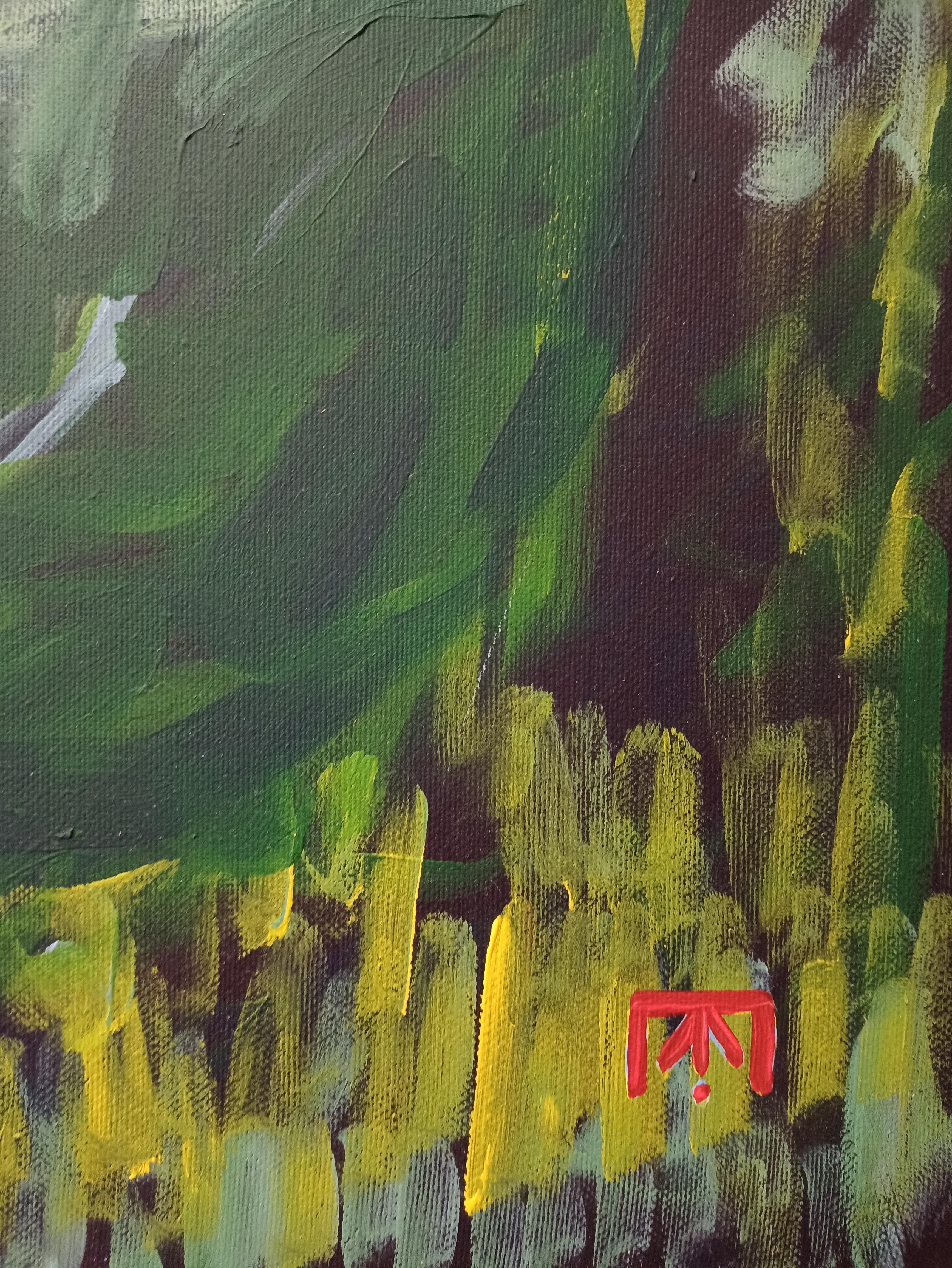 La symphonie de la germination - Noir Landscape Painting par Kseniia Ivanova