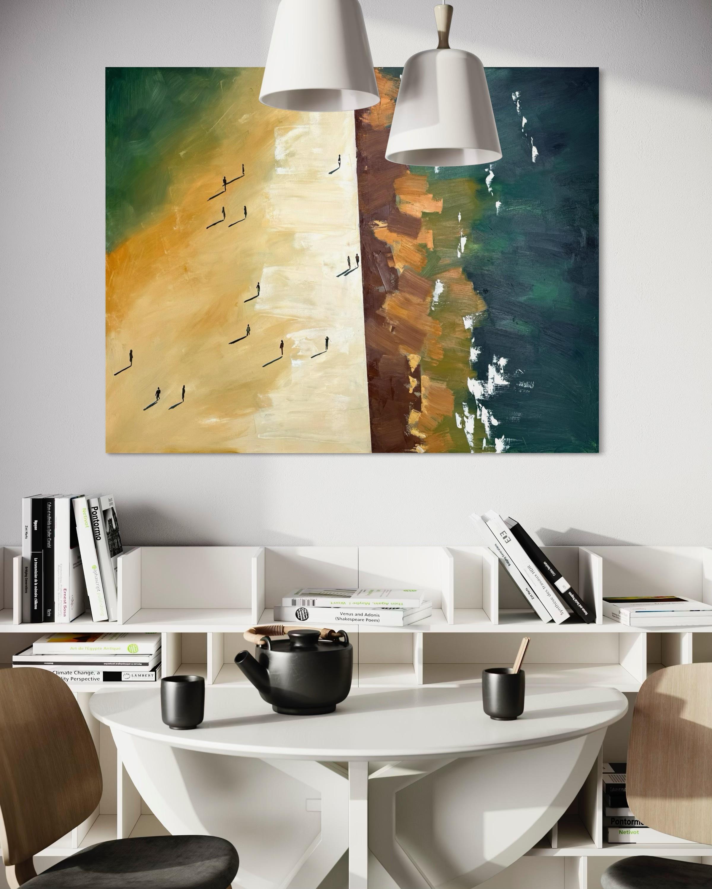 Vogelperspektive um 10.18 Uhr (Beige), Landscape Painting, von Kseniya Rai