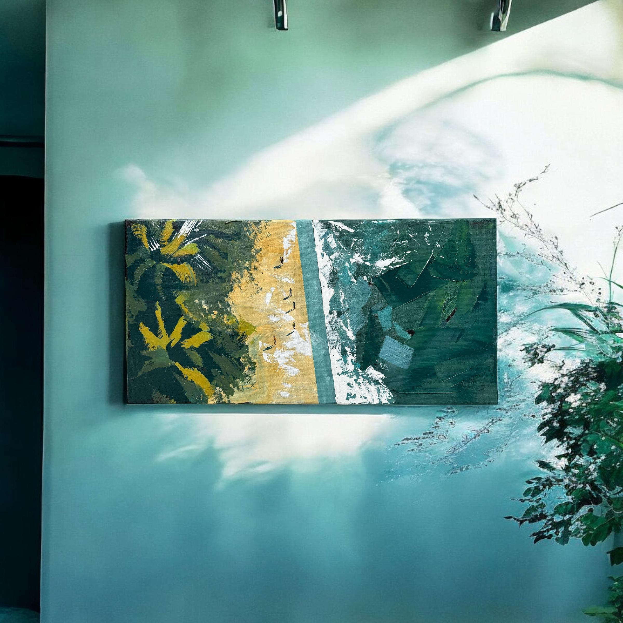 Vue aérienne à 7h23 - Bleu Landscape Painting par Kseniya Rai