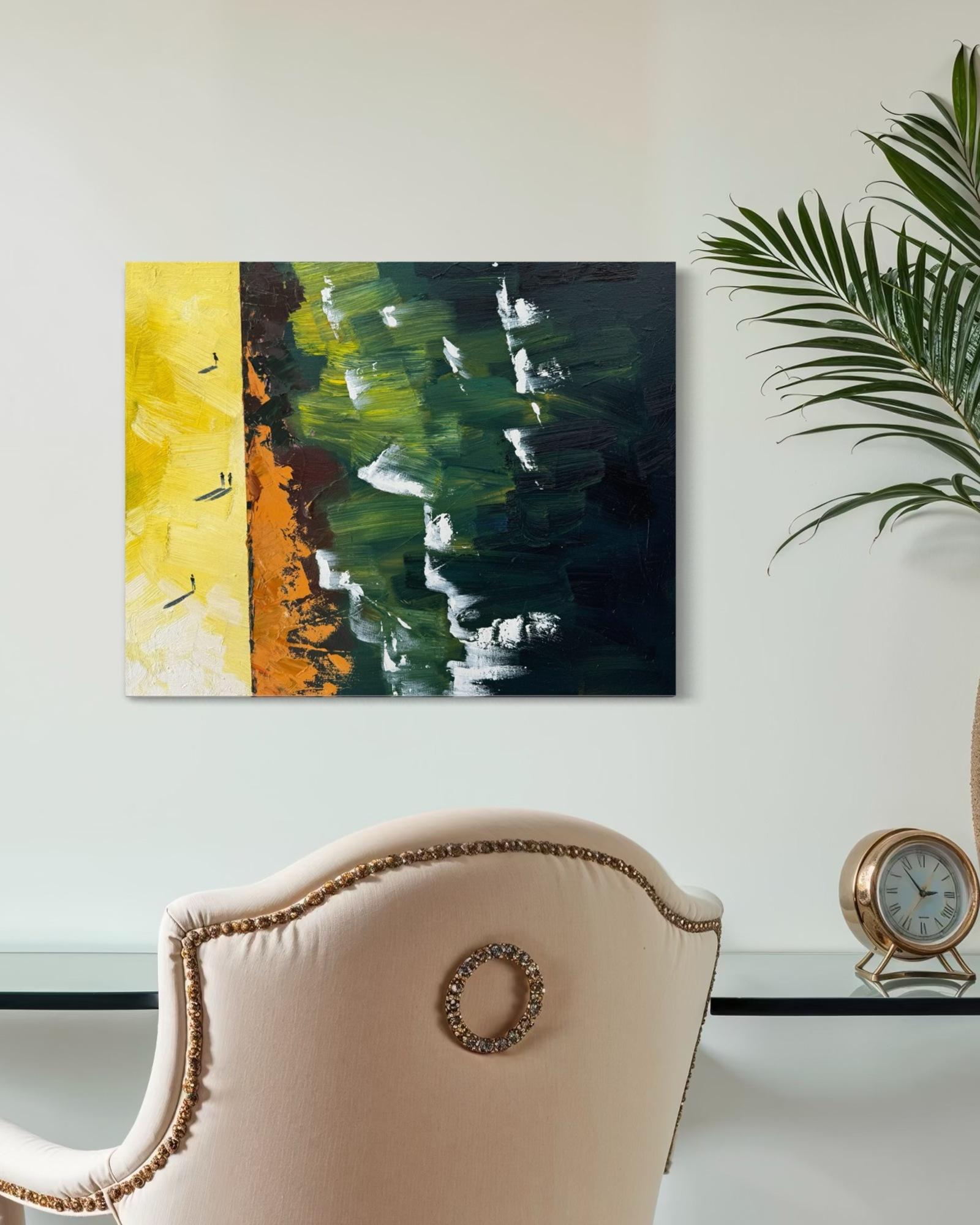 Vue à vol d'oiseau à 7h42 - Noir Landscape Painting par Kseniya Rai