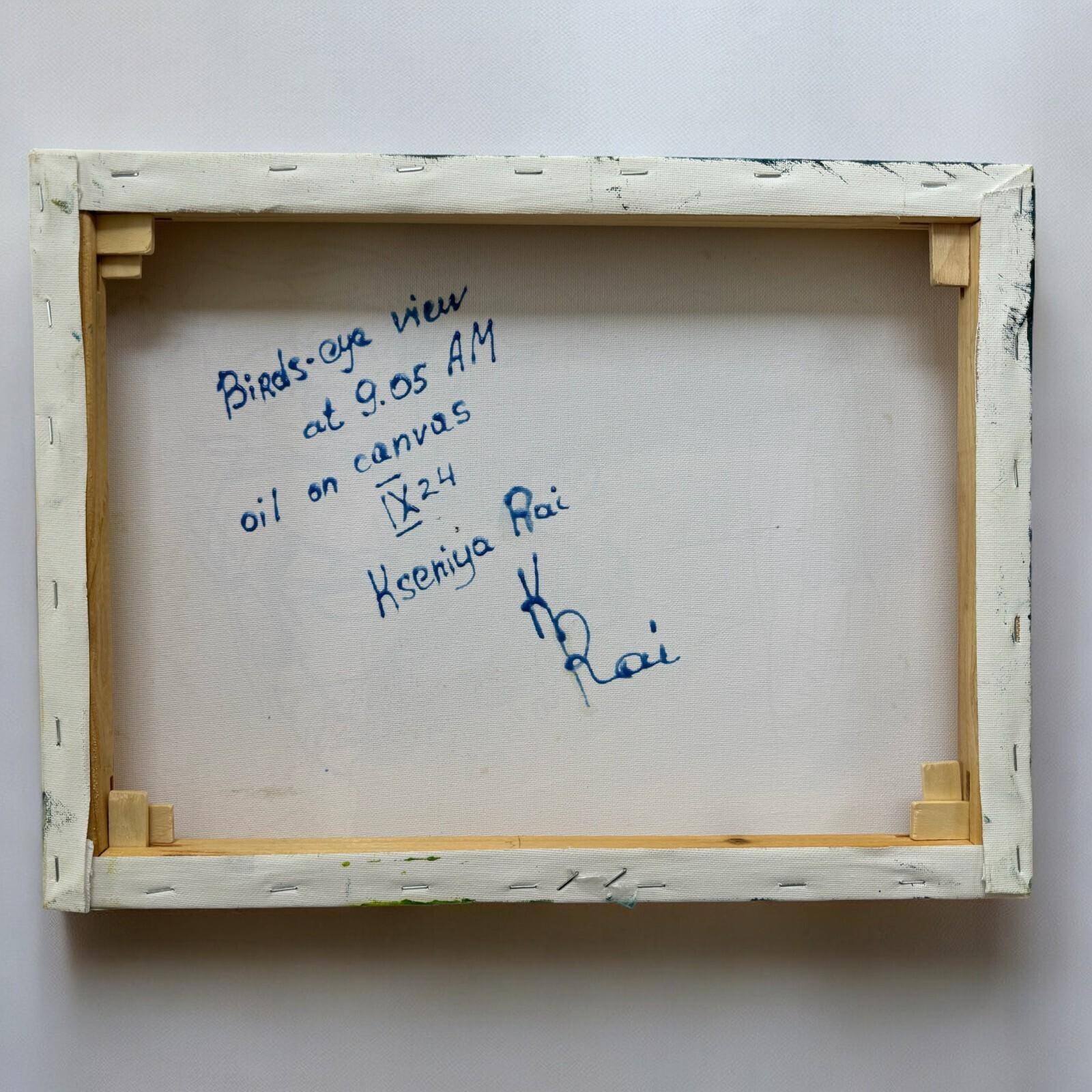 Vue aérienne à 8h55 - Bleu Landscape Painting par Kseniya Rai