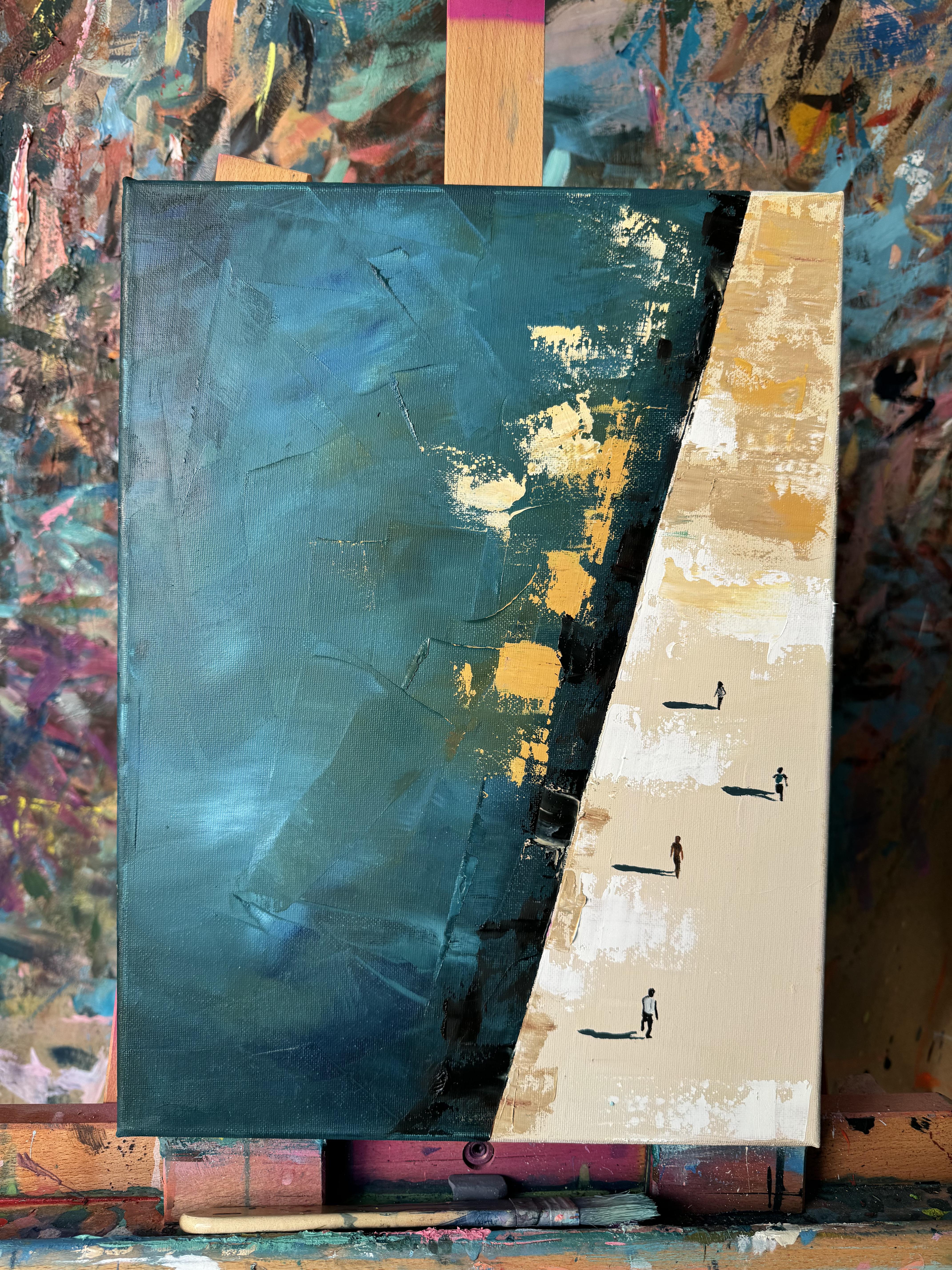 Cette peinture invite le spectateur à s'élever au-dessus du bruit de la vie quotidienne et à voir le monde d'un point de vue plus élevé. Vue d'en haut, la scène se déroule dans un contraste serein - la vaste étendue texturée d'eaux bleues et vertes