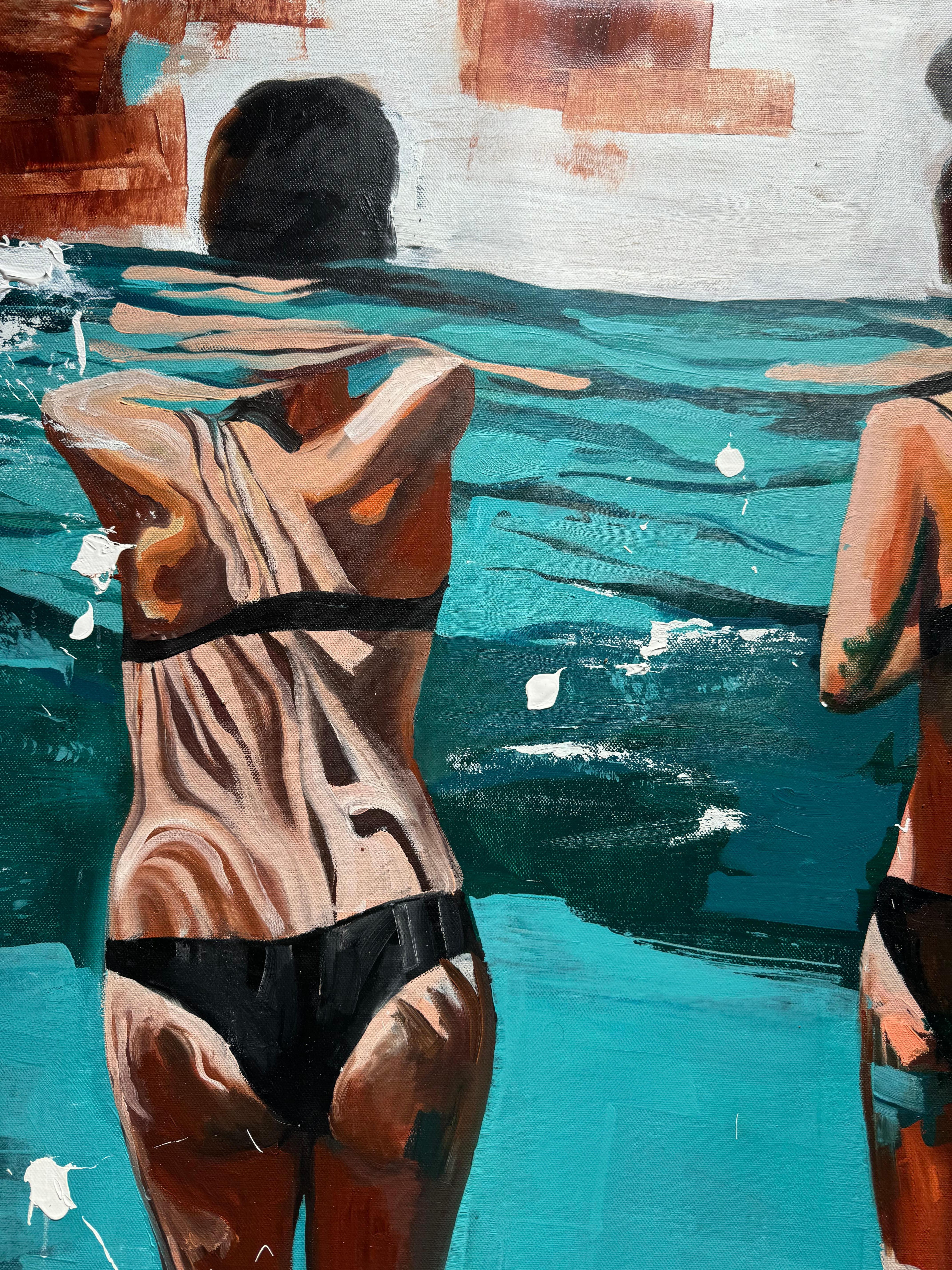 Happy at the ocean - Contemporary Painting by Kseniya Rai