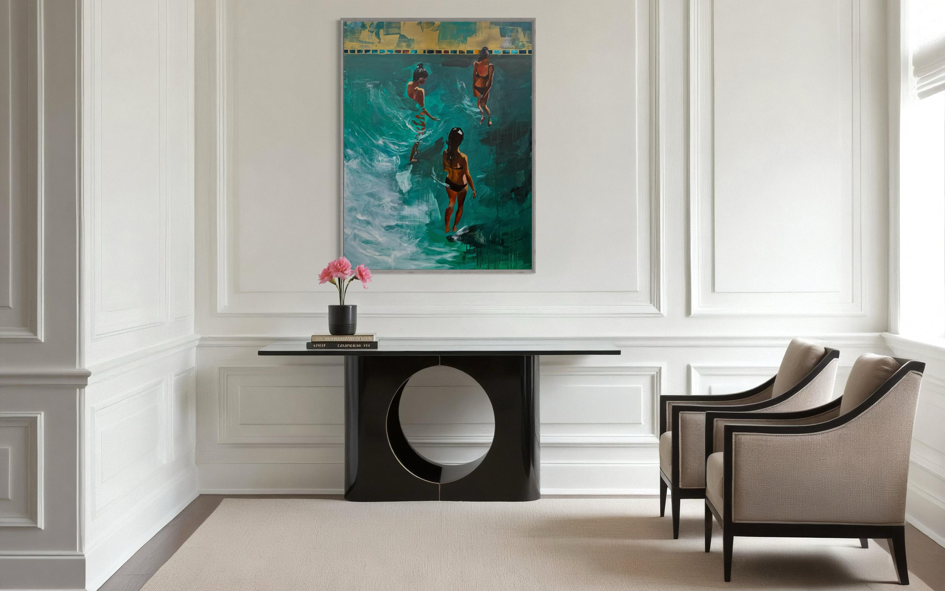 Pool um 16.25 Uhr (Blau), Figurative Painting, von Kseniya Rai