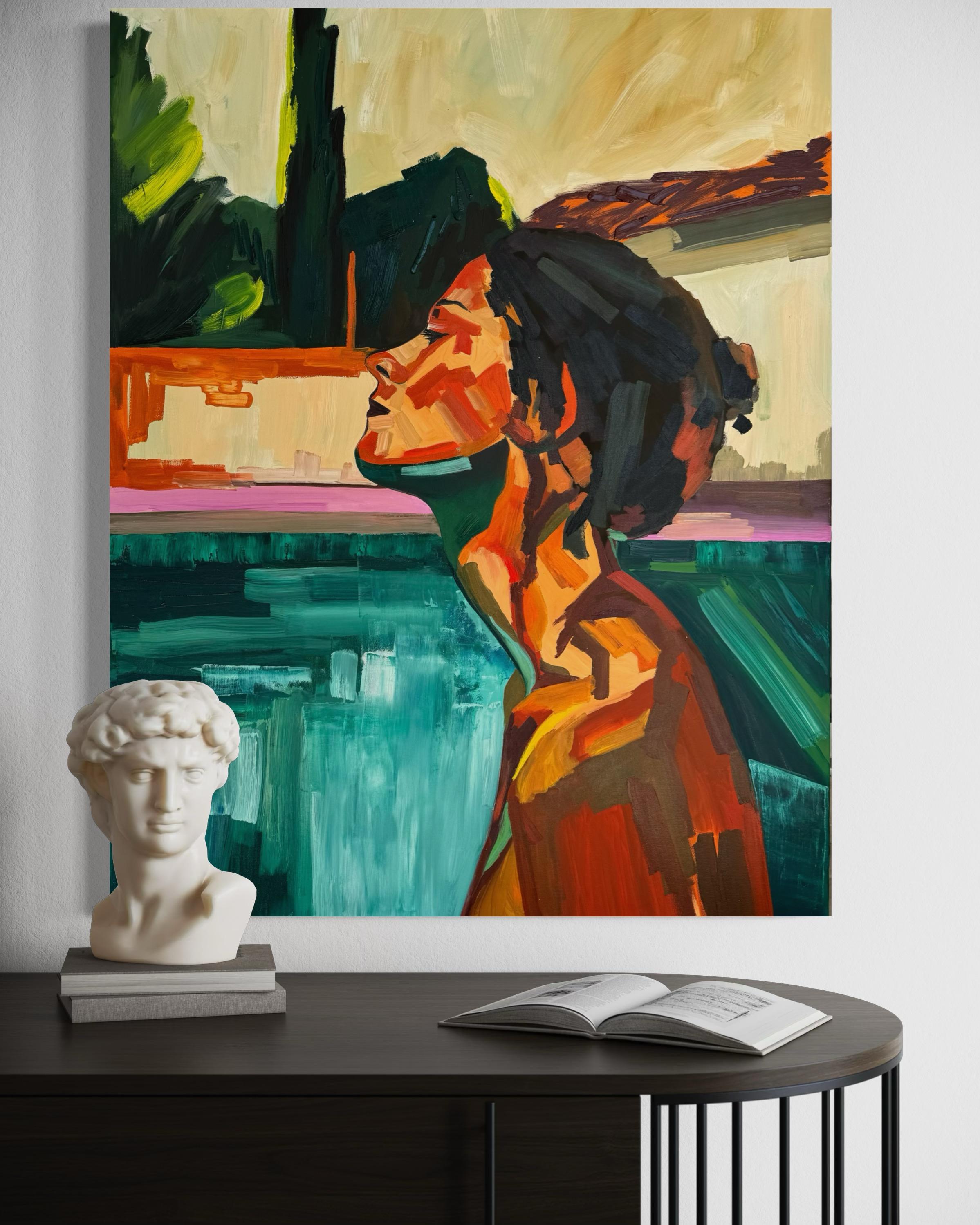 Piscina alle 20.18 - Figurative Painting Nero di Kseniya Rai