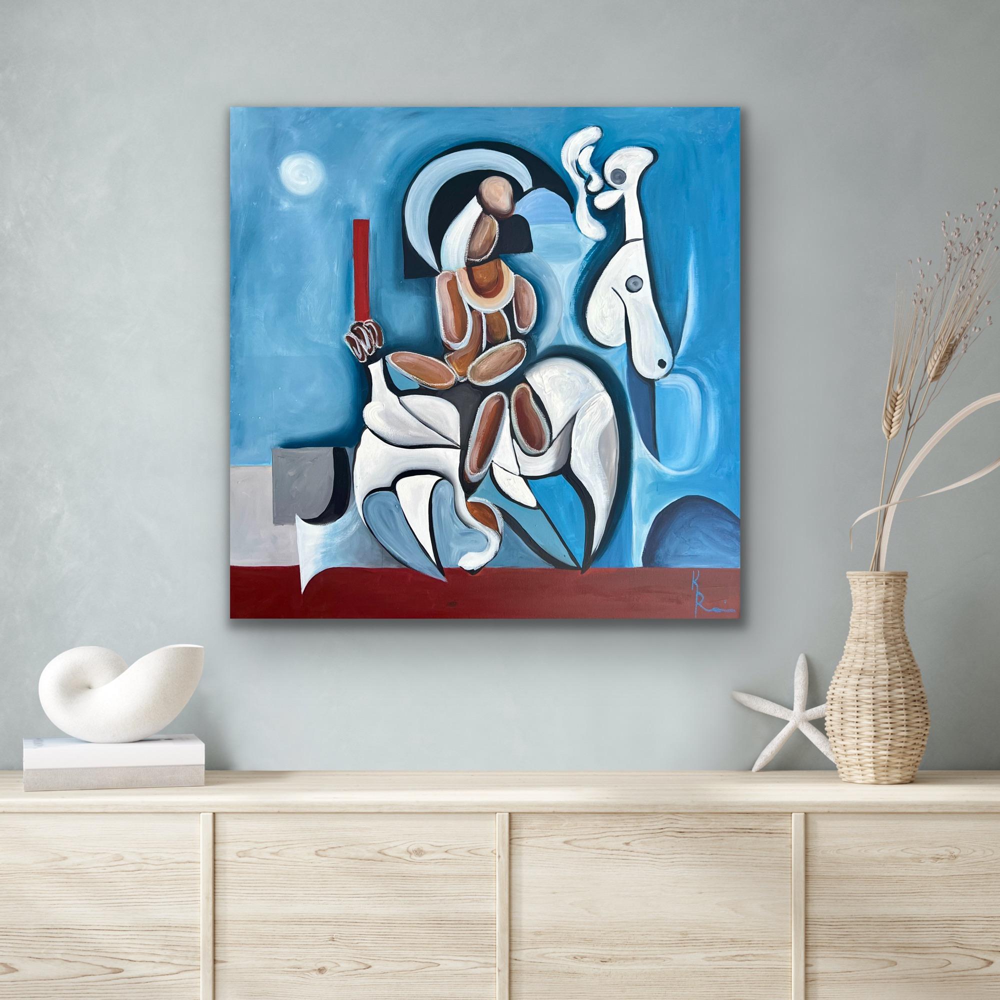 Riding a horse  - Contemporary Painting by Kseniya Rai