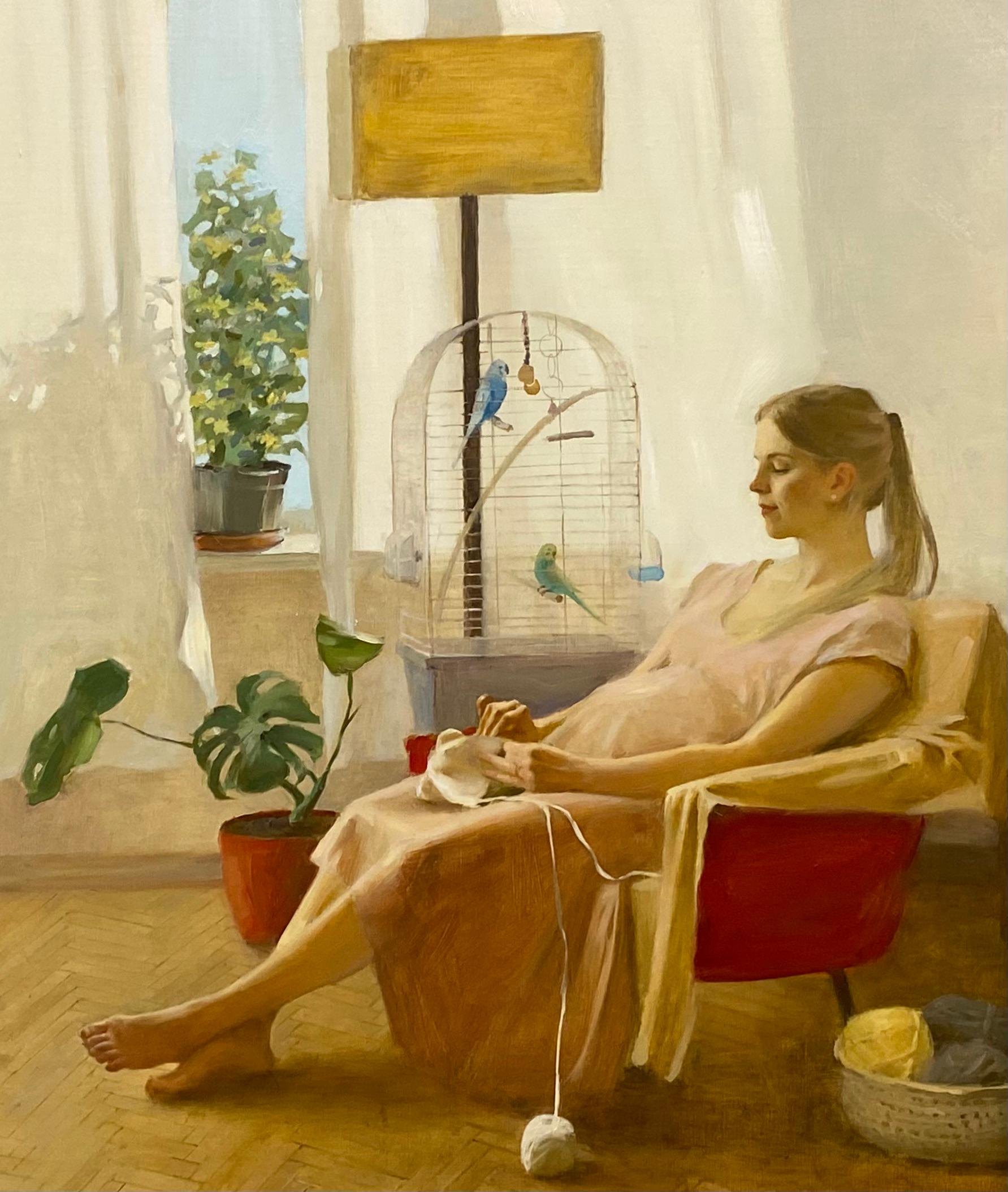 Bright Expectations - Peinture figurative du 21e siècle d'une jeune femme en grossesse en vente 1