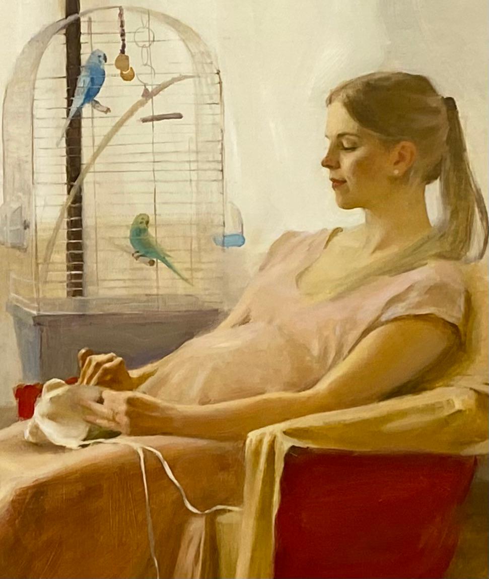 Bright Expectations - 21st Century figurative Painting of a young pregnant woman For Sale 1