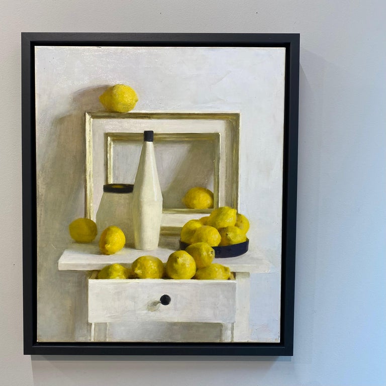 Lemons- 21st Century Contemporary Russian Still-life Painting in yellow & whites - Gray Still-Life Painting by Ksenya Istomina