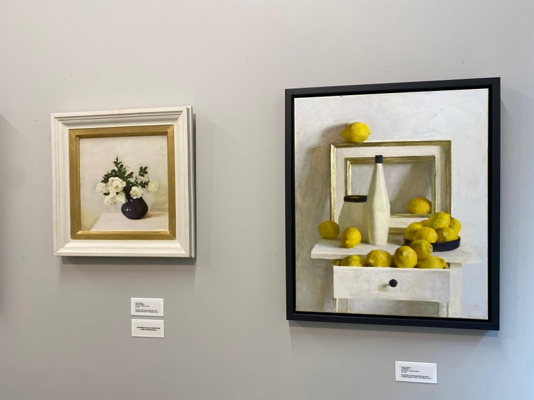 Lemons- 21st Century Contemporary Russian Still-life Painting in yellow & whites For Sale 1