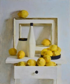 Lemons- 21st Century Contemporary Russian Still-life Painting in yellow & whites