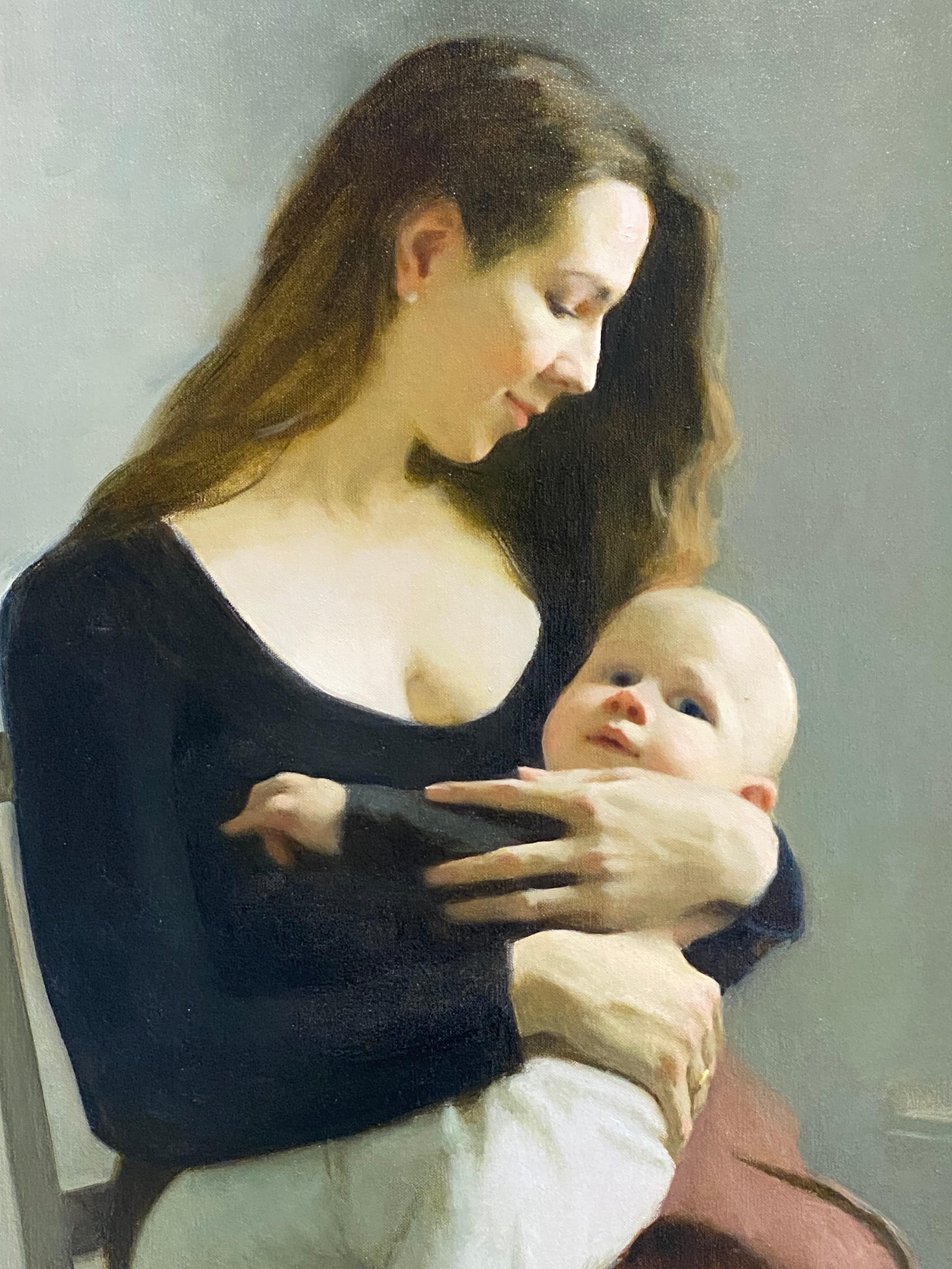 Madonna with Child - Peinture à l'huile contemporaine du XXIe siècle  - Gris Figurative Painting par Ksenya Istomina