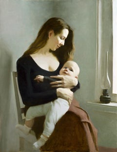 Virgen con el Niño - Pintura al óleo contemporánea del siglo XXI