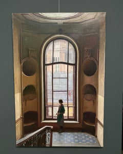 Melody of Silence- 21st century Contemporary Interior painting with Young Woman