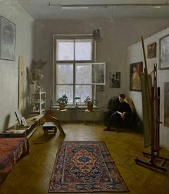 Musing - 21st Century Contemporary Interior Oil Painting by Ksenya Istomina